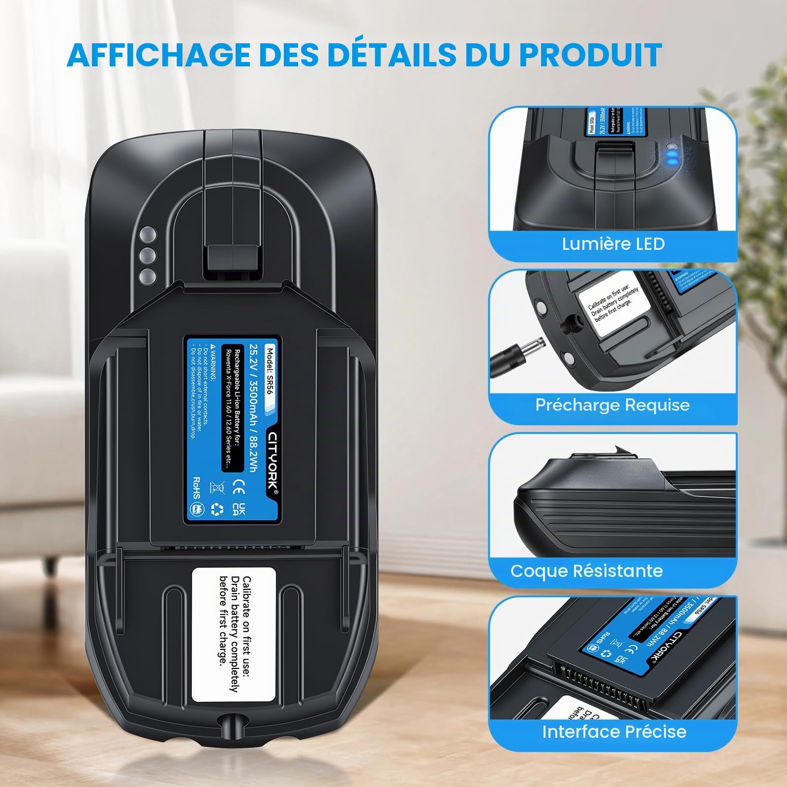 CITYORK 25,2V/3500mAh Batterie pour 25.2V Rowenta X-Force Flex 11.60 Aqua/Animal Series, pour Rowenta 25,2V TY98,EO98 Batterie RH9878WO/ZR009701/ZR009705(non avec 25.9V Rowenta Flex 11.60/12.60 Serie)