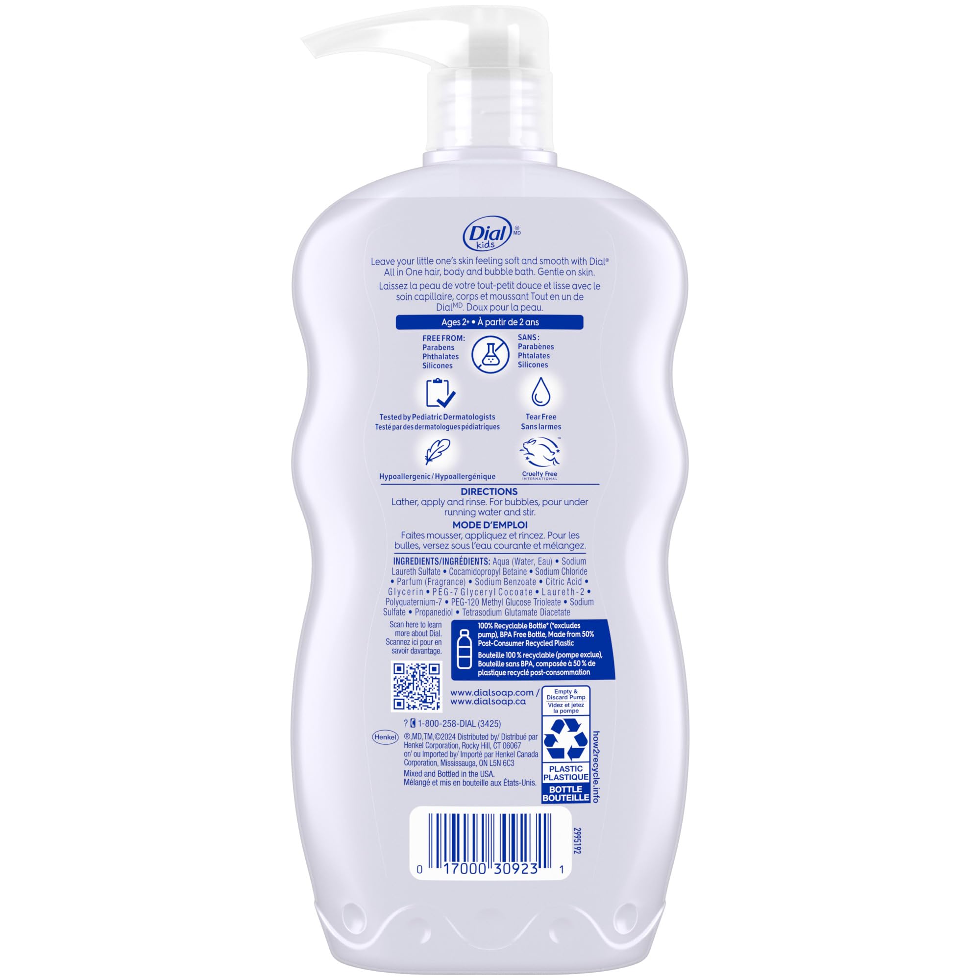 Dial Kids 3-in-1 Body, Hair & Bubble Bath, 24 Fl Oz, 4-Pack