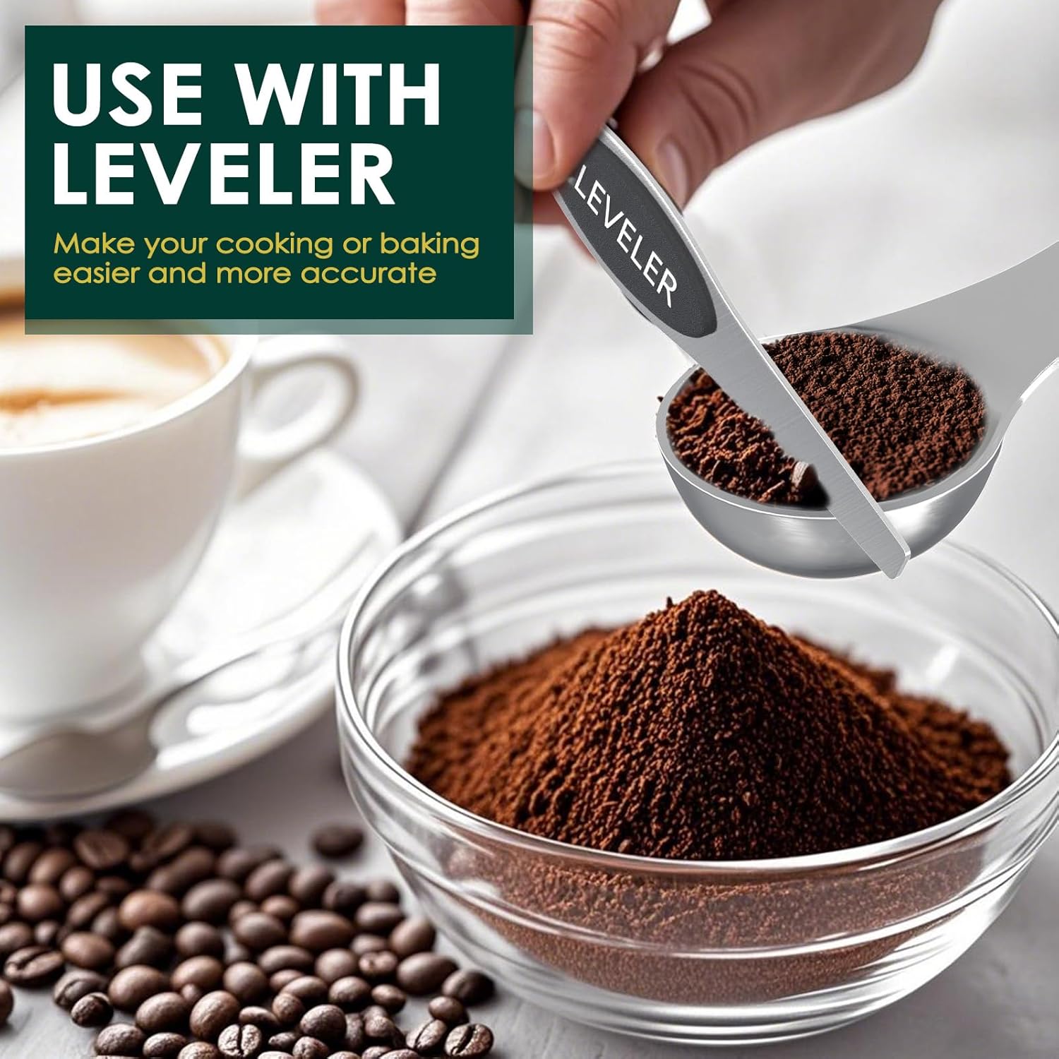 Magnetic Measuring Cups & Spoons Set, Heavy Duty 304 Stainless Steel, Double Measurement Markings, Strong N52 Magnet, Set of 16 with Leveler for Measure Dry & Liquid Ingredient, Dishwasher Safe, Black