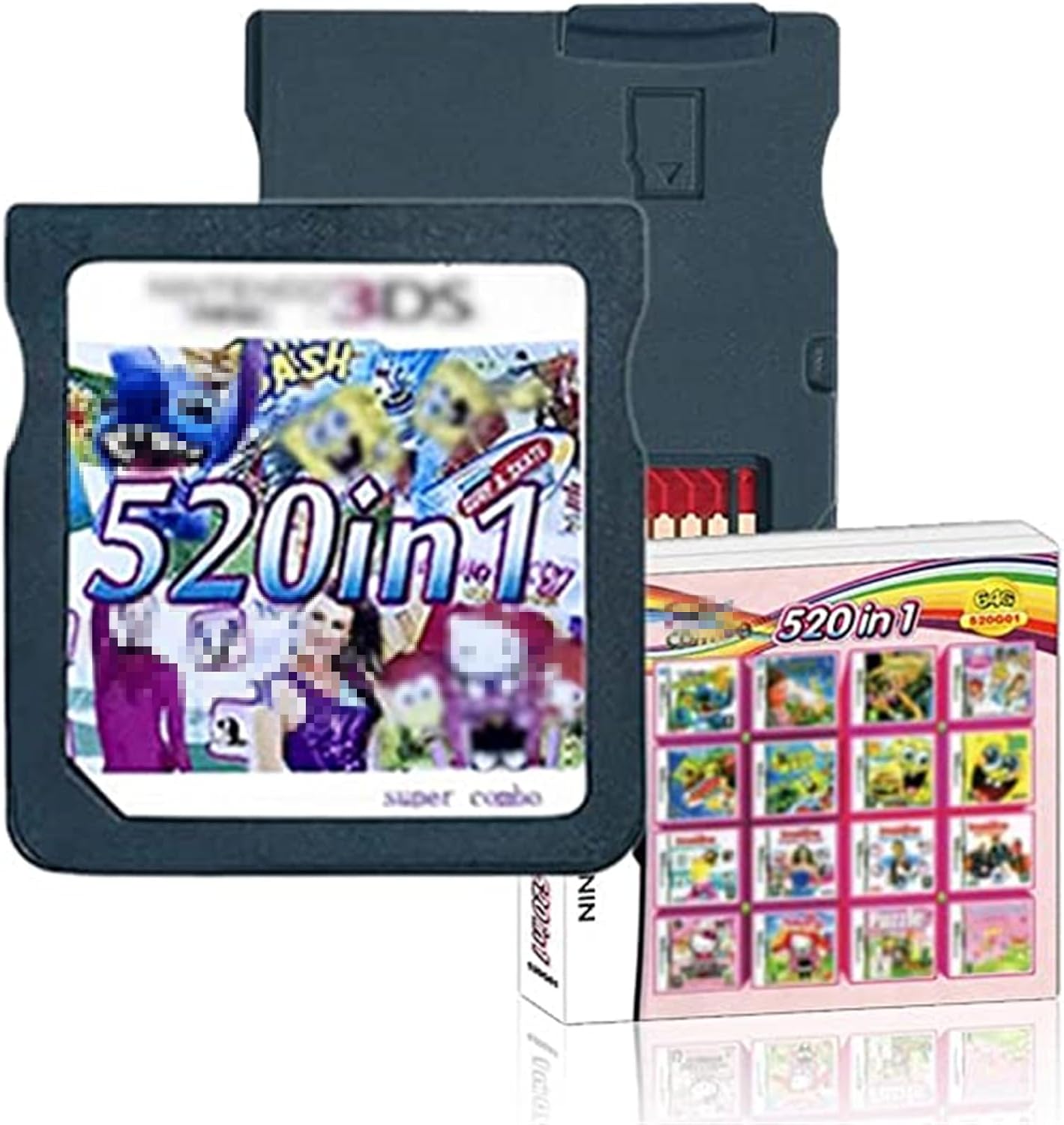 520 in 1 Game Cartridge, Containing 520 Classic Nostalgic Games, DS Game Pack Card Compilations, Suitable for Most DS / 2DS / 3DS Console of Game Consoles