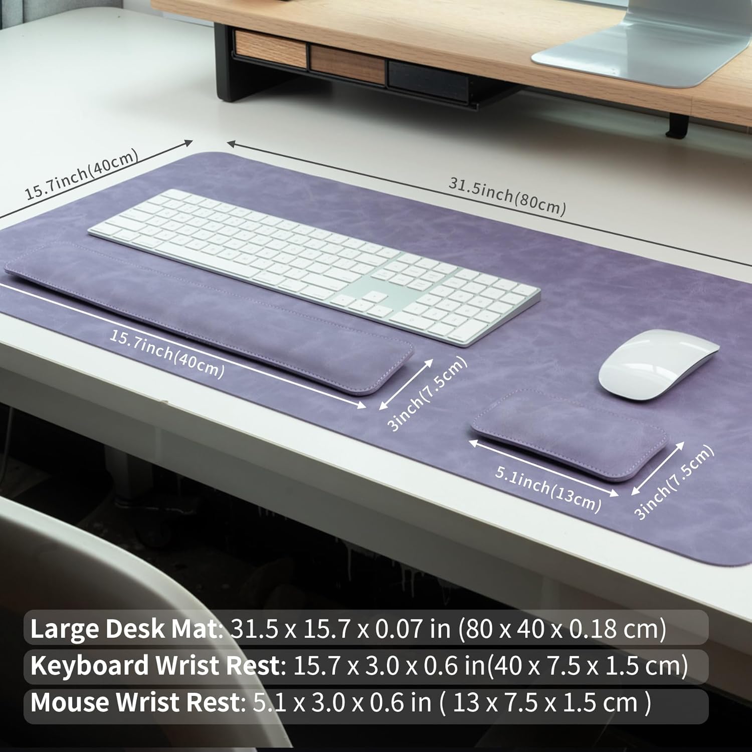 RENMTURE Large Mouse Pad and Keyboard Wrist Rest, Desk Pad for Keyboard and Mouse, Large Gaming Mouse Pad with Wrist Support, Desk Mat for Work and Gaming (Purple)
