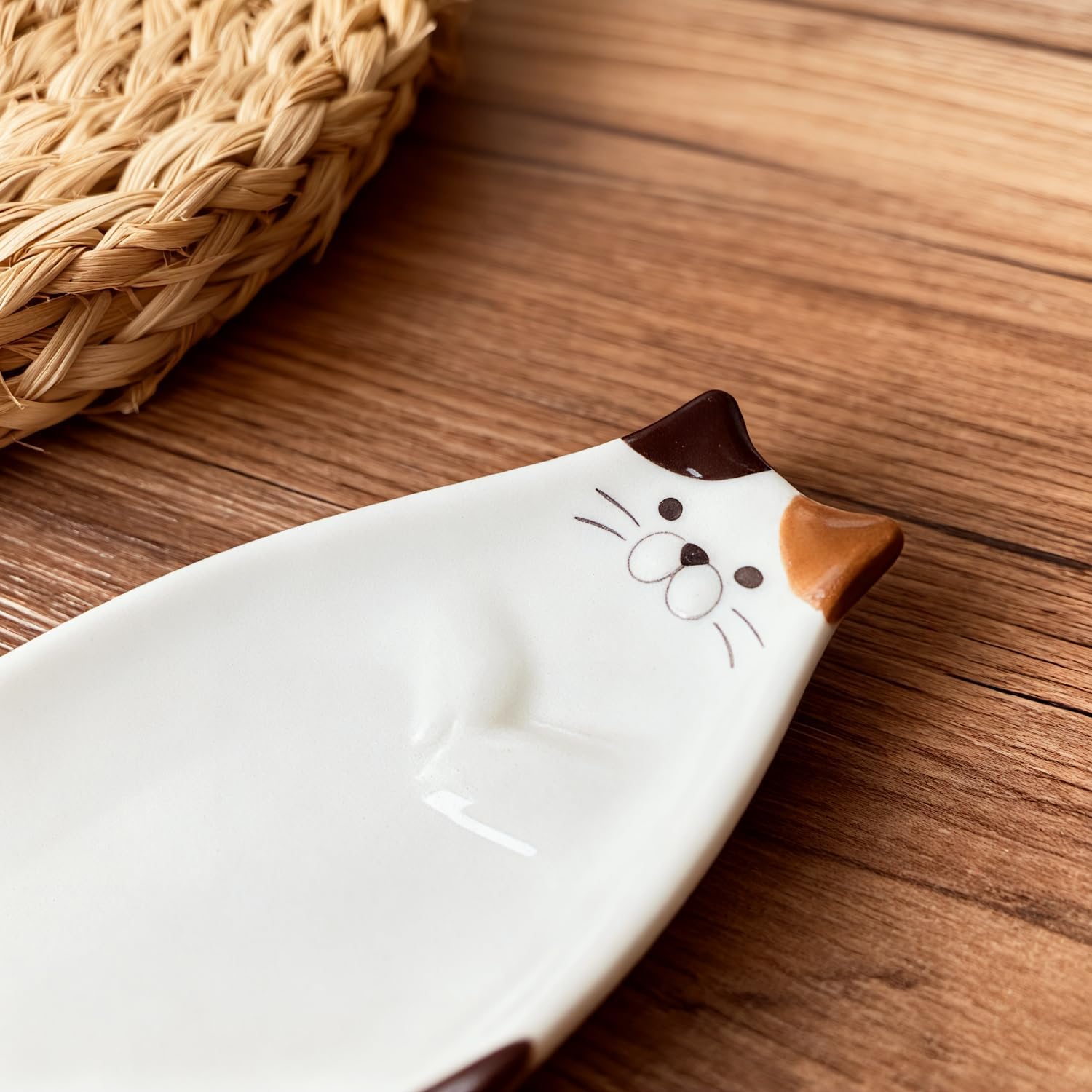 Ceramic Spoon Rest for Stove Top, Cute Cat Spoon Holder for Kitchen Countertop, Bowls for Dripping and Snacks, Cooking Kitchen Spoon Rest Utensil Rest (1)