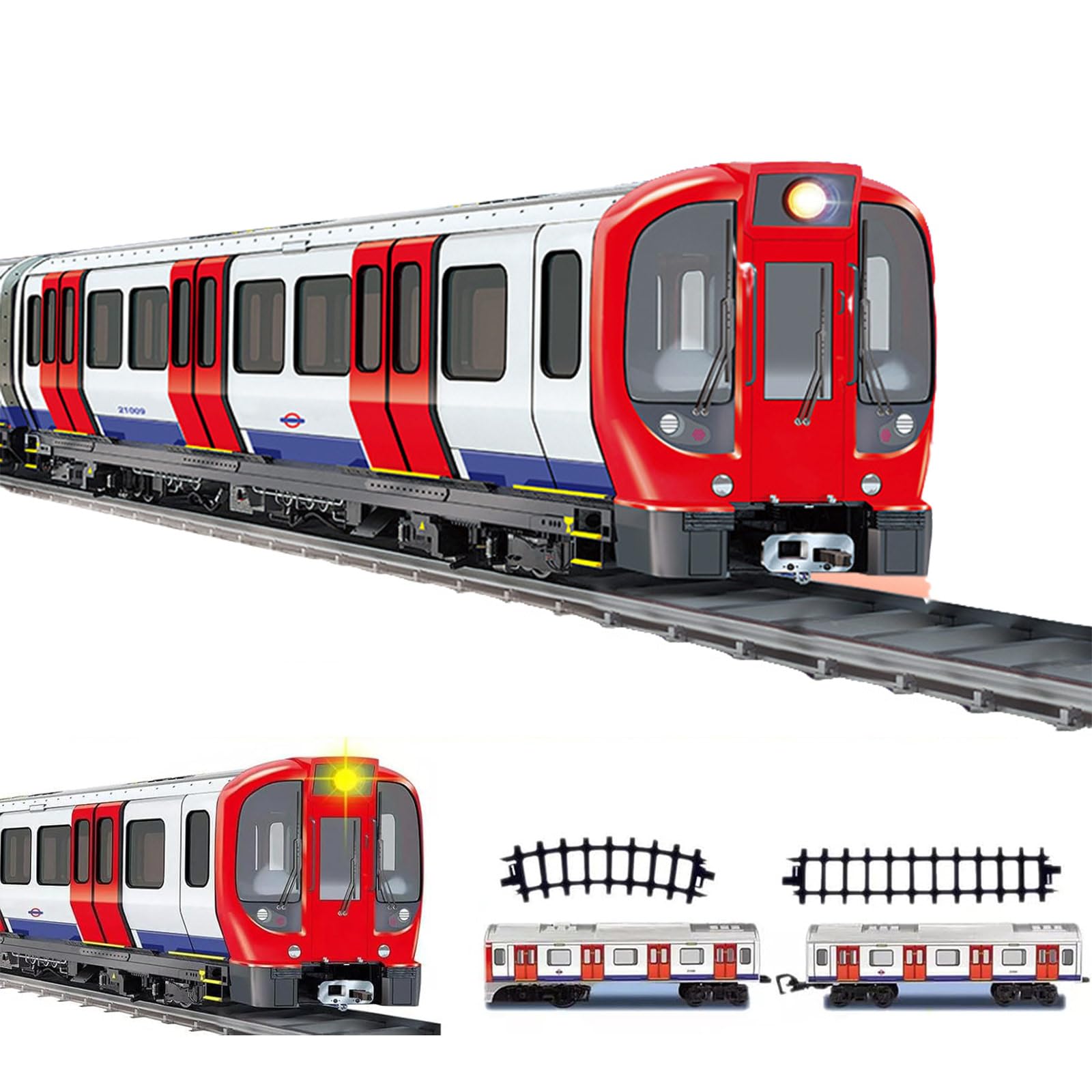Electric Train Set for Kids,17 PCs London Train Toy with Carriages,Vintage Steam Train with Light & Sounds,Battery Operated Underground Tube London Railway Model Gift Set for Children 3+ Years (A)