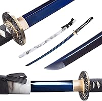 Vista 6 de Katana Sword, Handmade Samurai Sword 9260 Spring Steel - Plum Blossom Design, Full Tang & Clay Tempered - Ideal for Training, Practice, Collection &