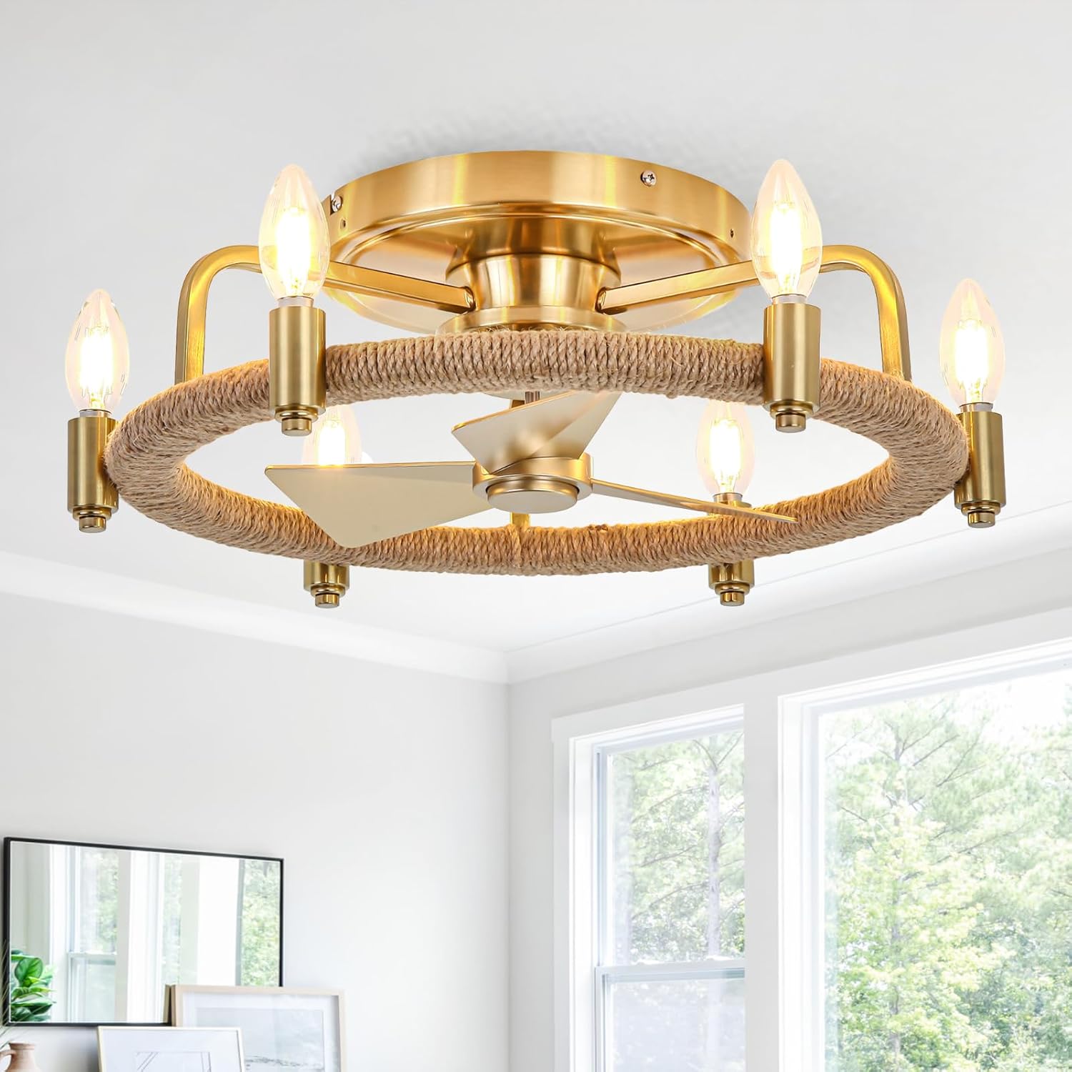 20.3" Caged Ceiling Fan with Light Vintage Fandelier with Remote Control, 6-Speed Reversible Motor, Timing, Industrial Retro Chandelier Ceiling Fan for Living Room, Dining Room, Bedroom