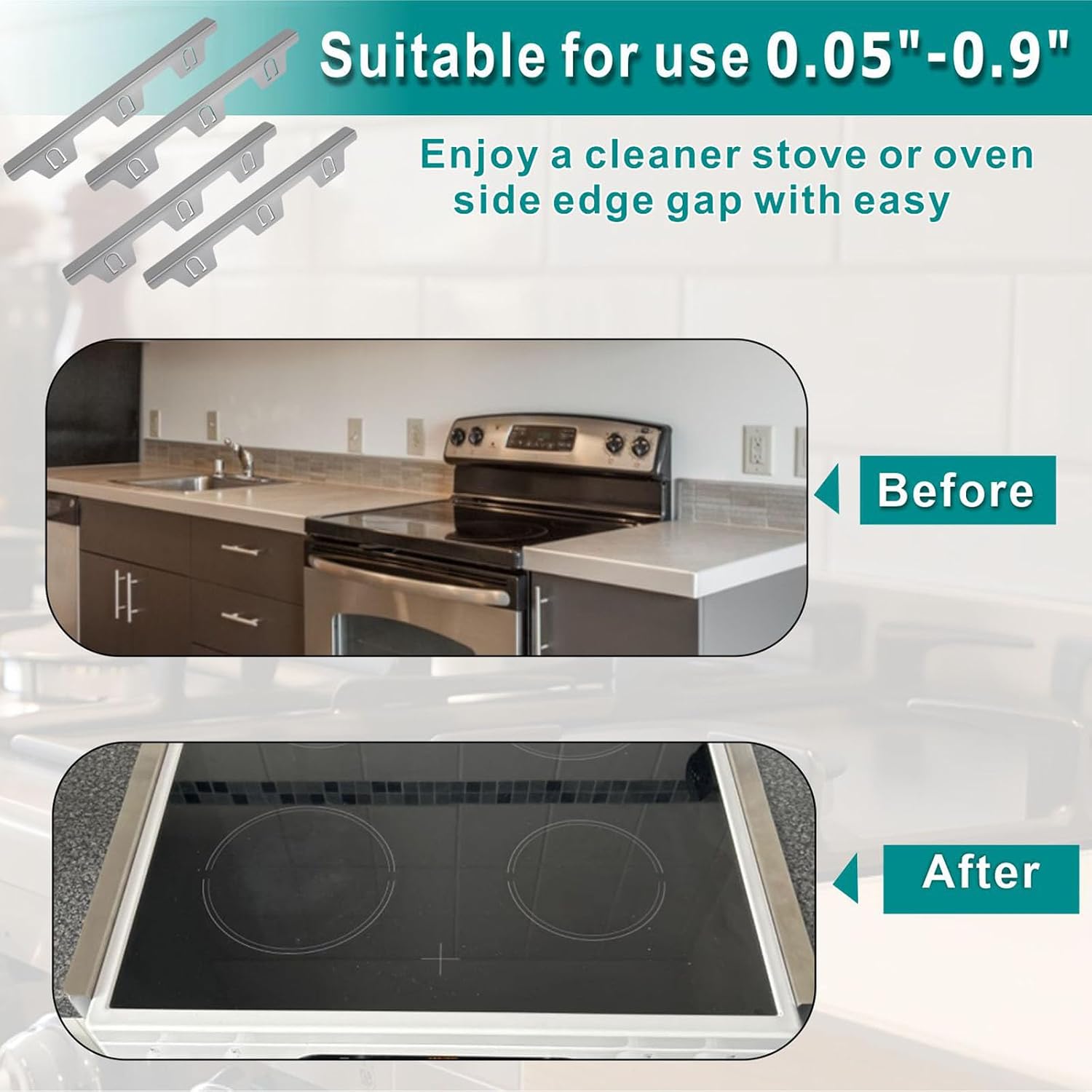 Stainless Steel Stove Gap Covers,Kitchen Stove Counter Gap Cover, Stove Counter Gap Cover, Oven Side Gap Filler Seals Gaps Between Stovetop and Counter 13.8" to 27.5" (silver)