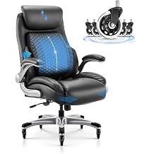 COLAMY Ergonomic Office Chair High Back Leather Desk Chair with Flip-Up Armrests,Adjustable Height,Silent Wheels, Padded Cushion & Lumbar Support Comfortable Gaming Chair for Home Office Study, Black