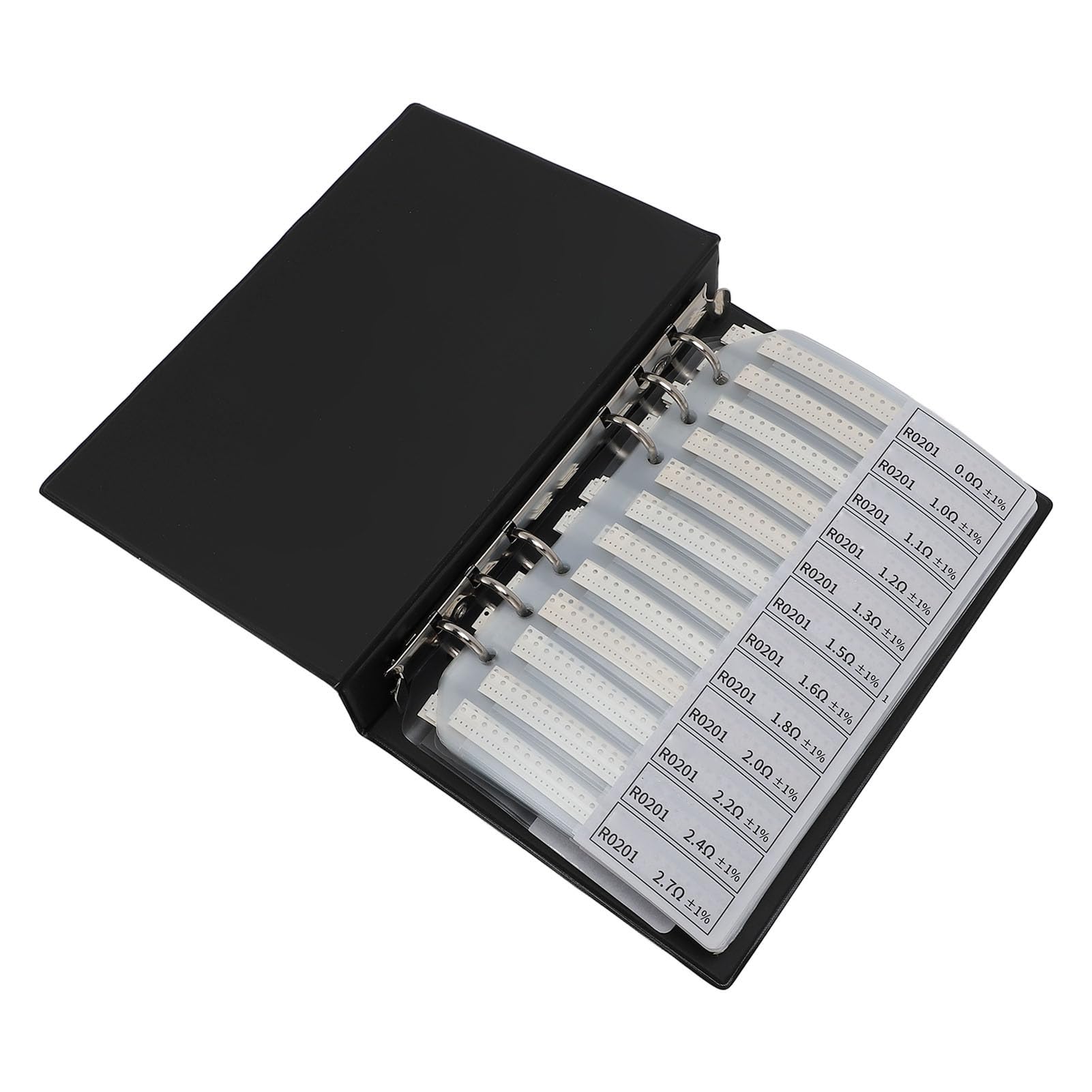 Catálogo de muestras de resistencias SMD, 170 valores x 50 piezas cada uno, precisión del 1%, carpeta de componentes electrónicos surtidos en estuche duradero de PVC para