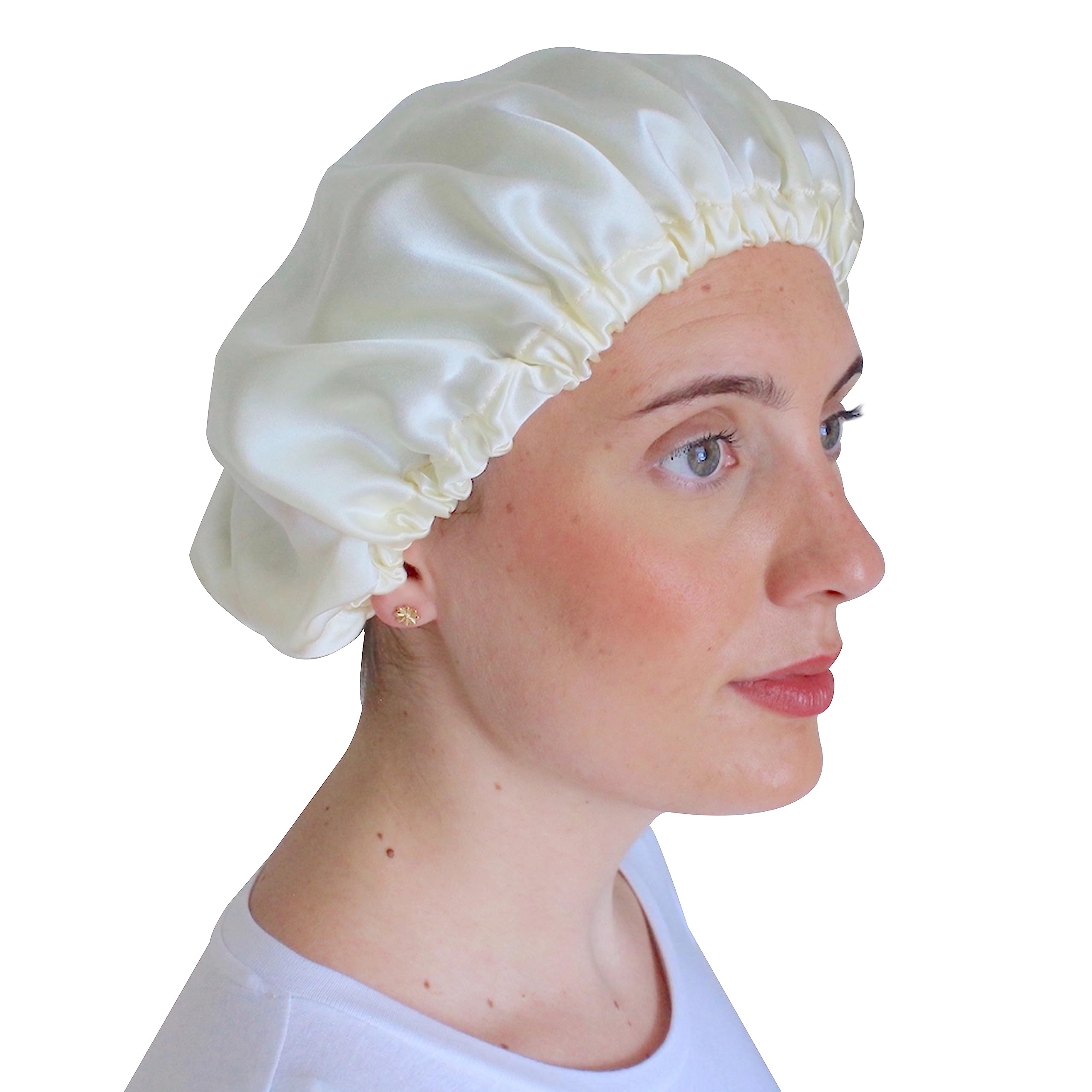 Jasmine Silk Women's Ivory 100% Pure Mulberry Silk Sleep Cap Bonnet (Ivory)