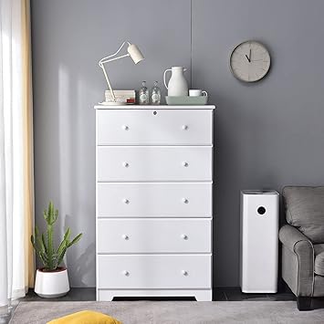 Amazon Com Better Home Products Isabela Solid Pine Wood 5 Drawer Chest Dresser In White Home Kitchen