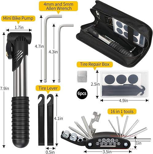 Miniatura 2 de Kit de reparación de bicicletas, bolsa de reparación de bicicletas con bomba de neumáticos, kit de herramientas de bicicleta para viajes de