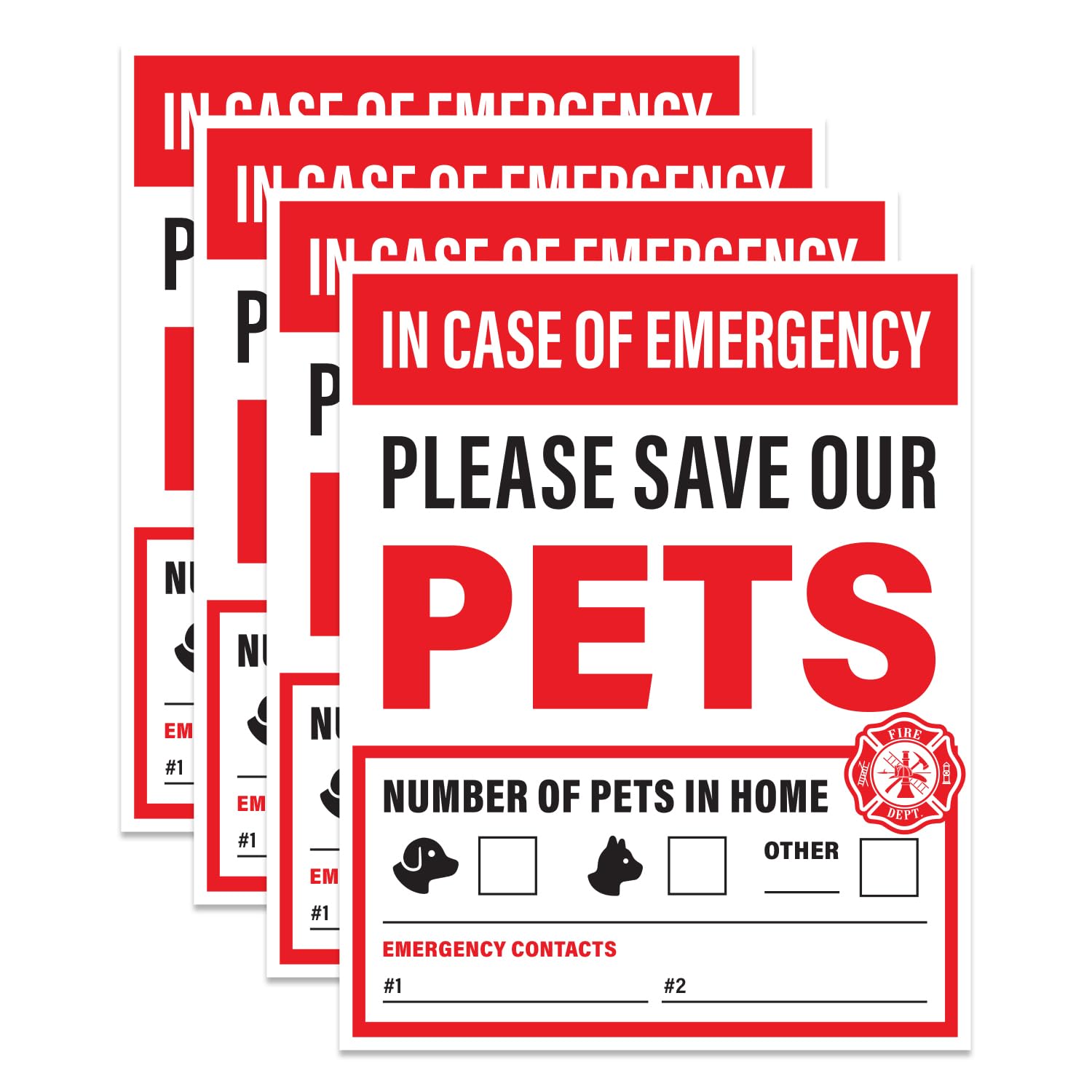 Sutter Signs Pet Alert Emergency Rescue Stickers, In Case of Emergency Save Pets Stickers, Weatherproof Vinyl, 4" x 5" (Pack of 4)