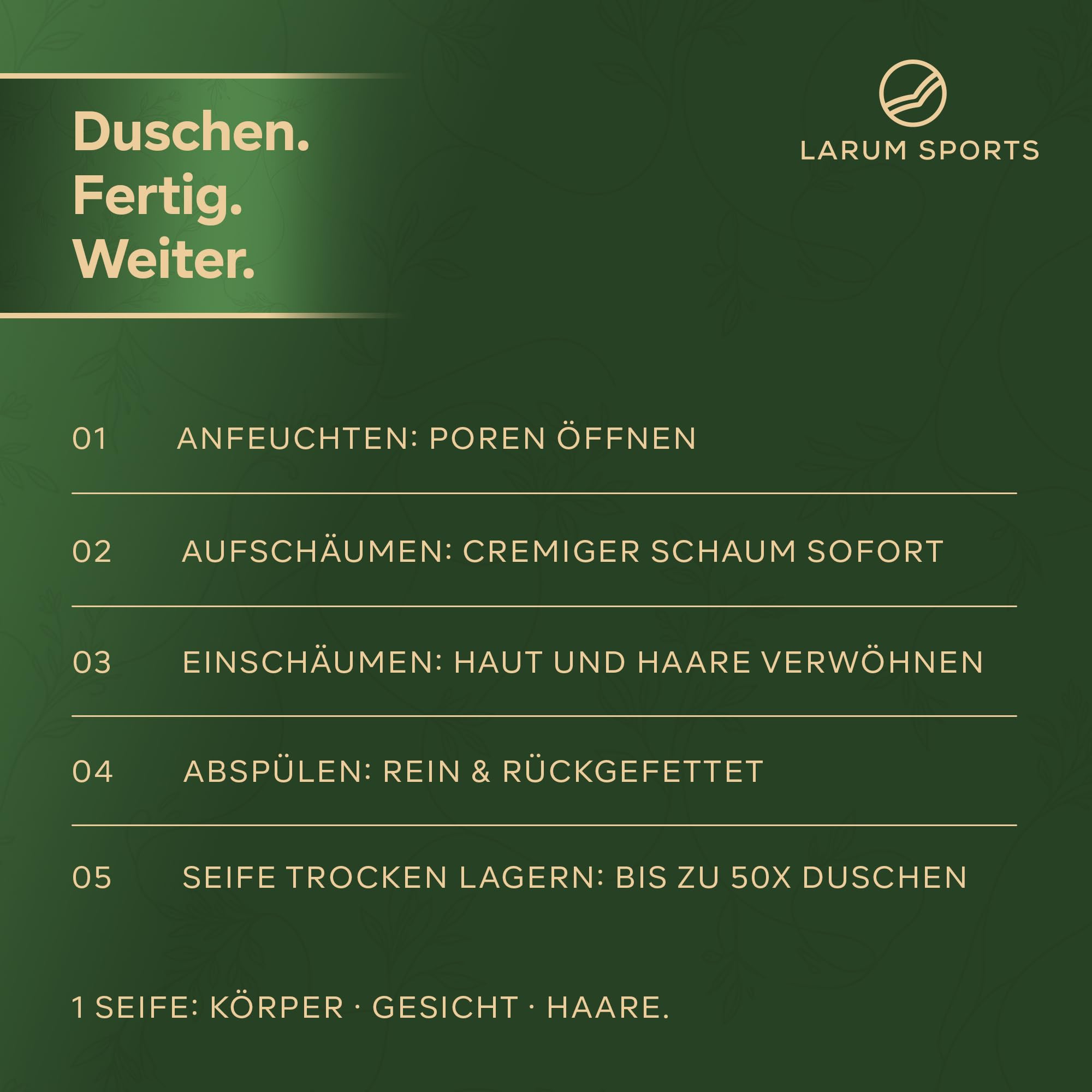 larum sports feste Duschseife Männer, Pur, ohne Duftstoffe, 10x 85g