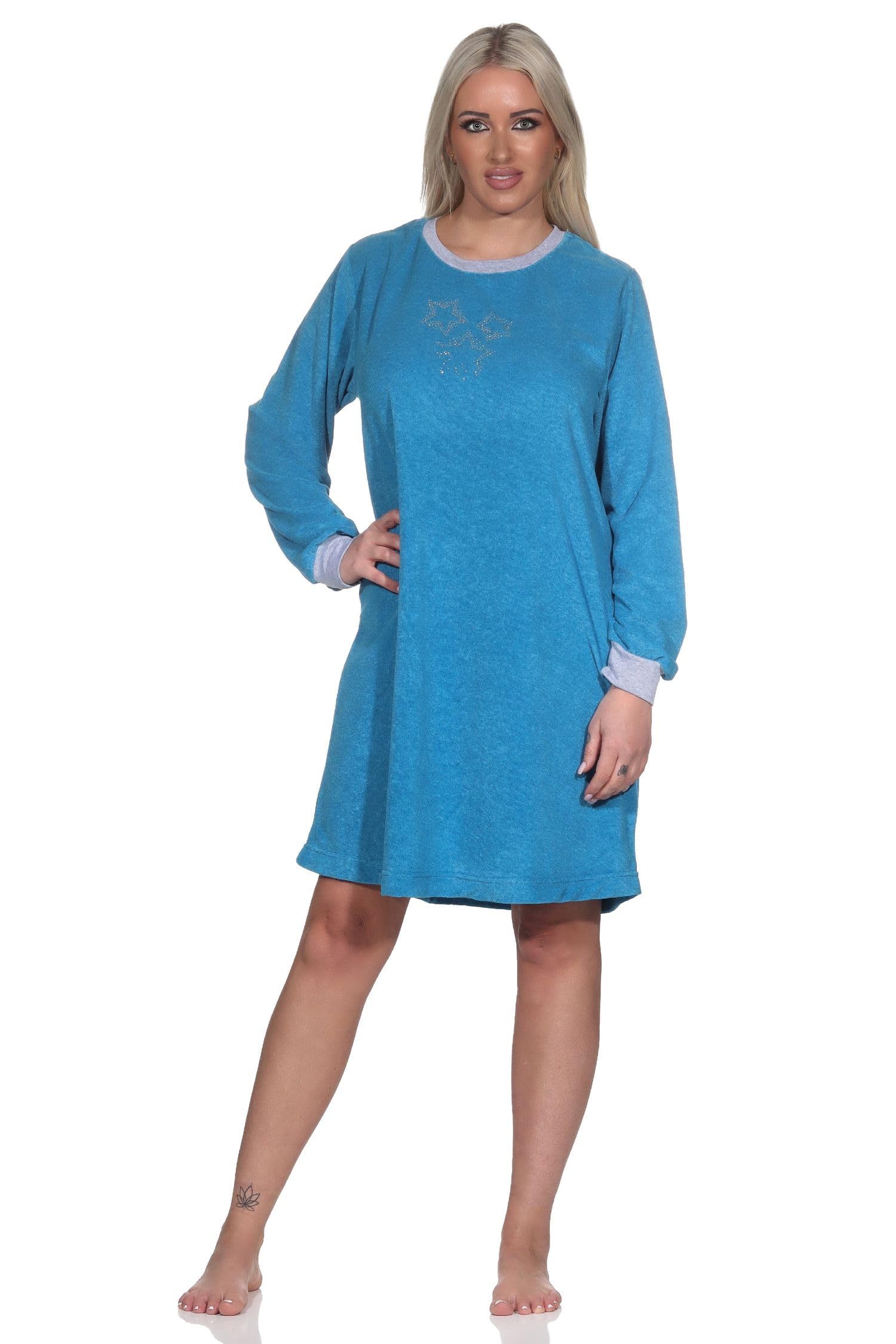 NORMANN Camisón de manga larga para mujer, de rizo, también en talla grande