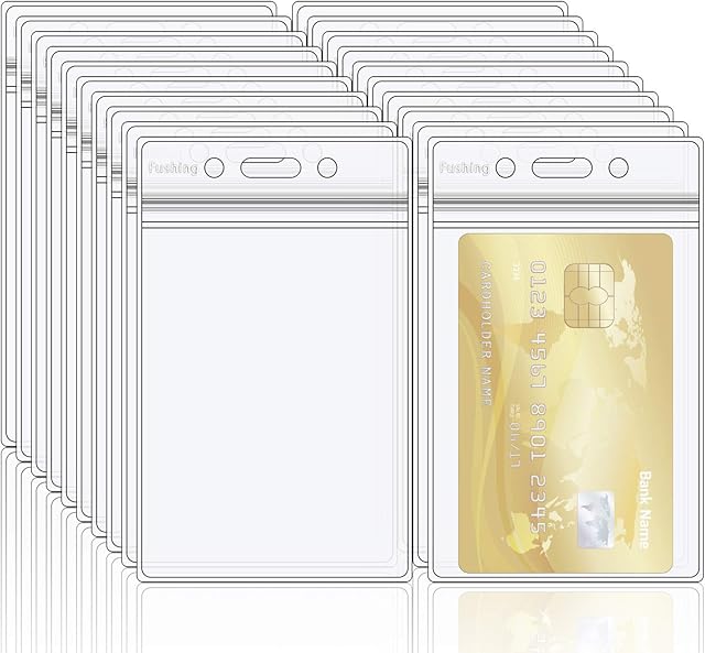 Fushing 20Pcs Extra Thick ID Badge Holders, Exclusive Double-Deck Clear Plastic Vertical Name Tag Badge ID Card Holders, Single Layer Thickness 0.4mm Thicker 60% Than Standard 0.25mm