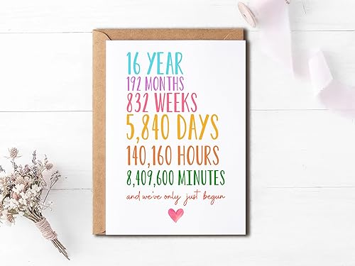 Miniatura 3 de Tarjeta de aniversario 16 – Tarjeta de boda de 16 años – Tarjeta de felicitación divertida – Solo acabamos de empezar – Regalo para marido y esposa