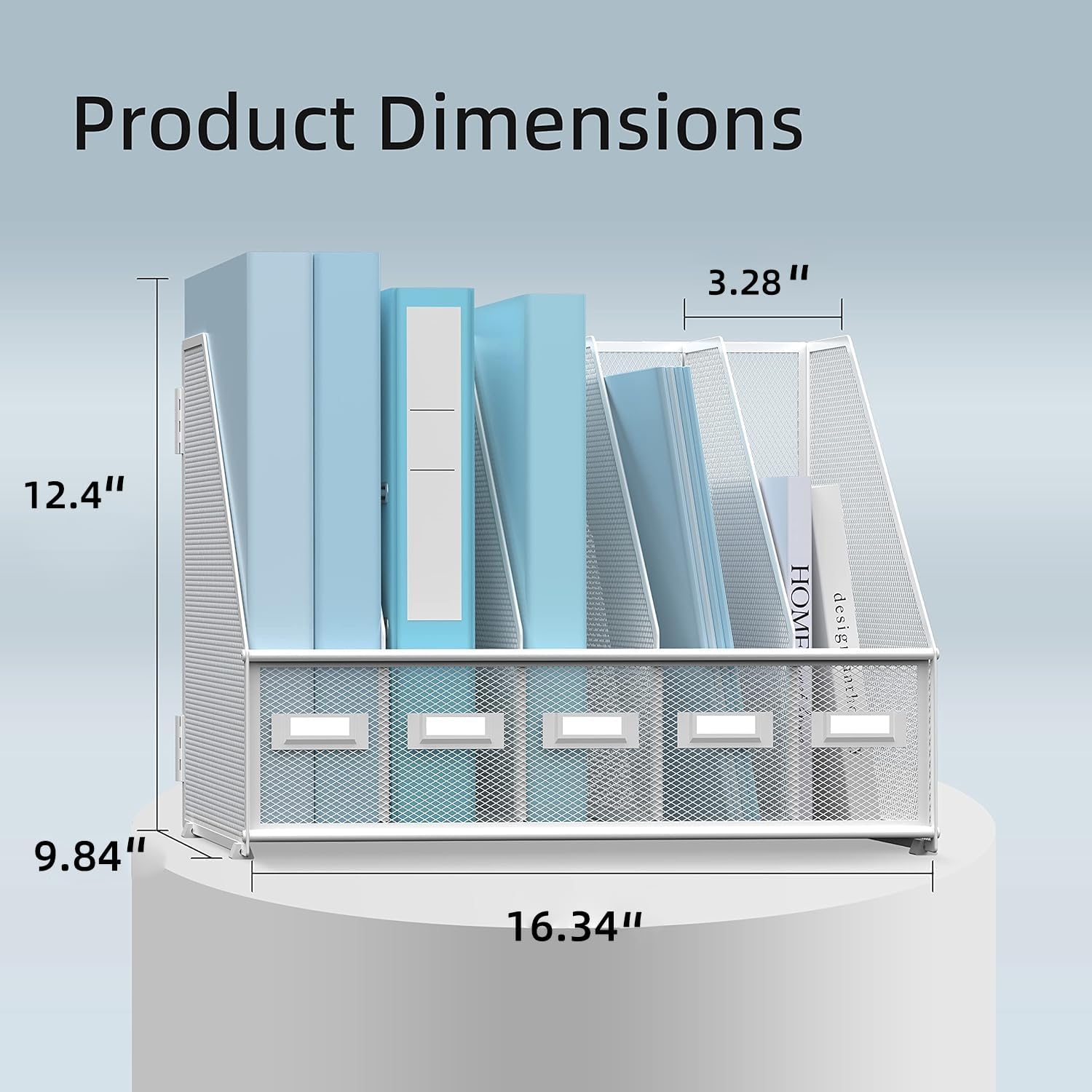 SUPEASY Desk Organizers Metal Desk Magazine File Holder with 5 Vertical Compartments Rack File Organizer for Office Desktop, Home Workspace, White (Pack of 2)