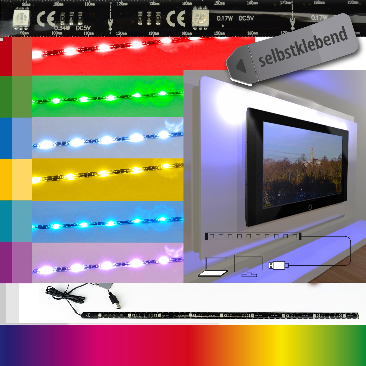 X4-LIFE LED Leiste USB TV Hintergrundbeleuchtung