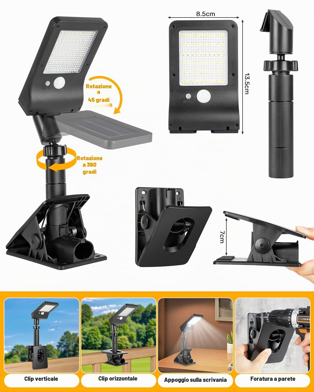 2 lampade solari esterno, con sensore di movimento, 60 LED e 3 temperature di colore, telecomando, impermeabile, luci da esterno giardino faro led per recinzioni