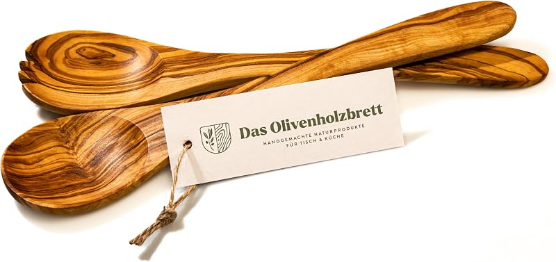 Kézműves Olívafalágyító Szett - 30 cm-es Salátaszervírozó Evőeszközök Rövid Villával - Természetes Antibakteriális Olívafából - Egyedi Mintá