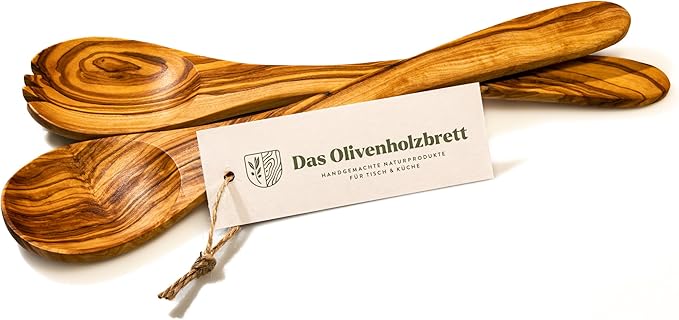 das Olivenholzbrett ® Salatbesteck Olivenholz/Servierbesteck aus Holz/Salatbesteck Set mit kurzen Zacken / 30cm