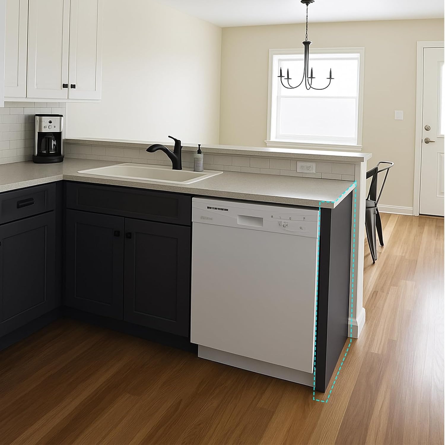 Dishwasher Base End Panel, Solid Wood and Plywood, Painted, 1 Carton of 2 Pieces, 3" Filler Wood Return, Decorative Side Panel for Kitchen Island (Graphite, 24" W X 34 1/2" H X 1/2" D)