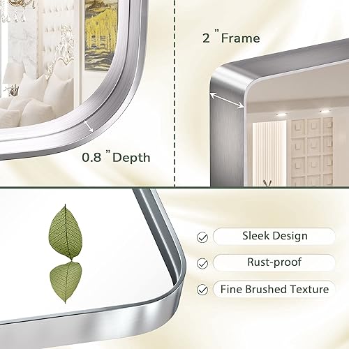 Miniatura 4 de TokeShimi Espejo de pared plateado de 20 x 30 pulgadas para baño, marco de metal plateado, decorativo, rectangular, montado en la pared, decoración