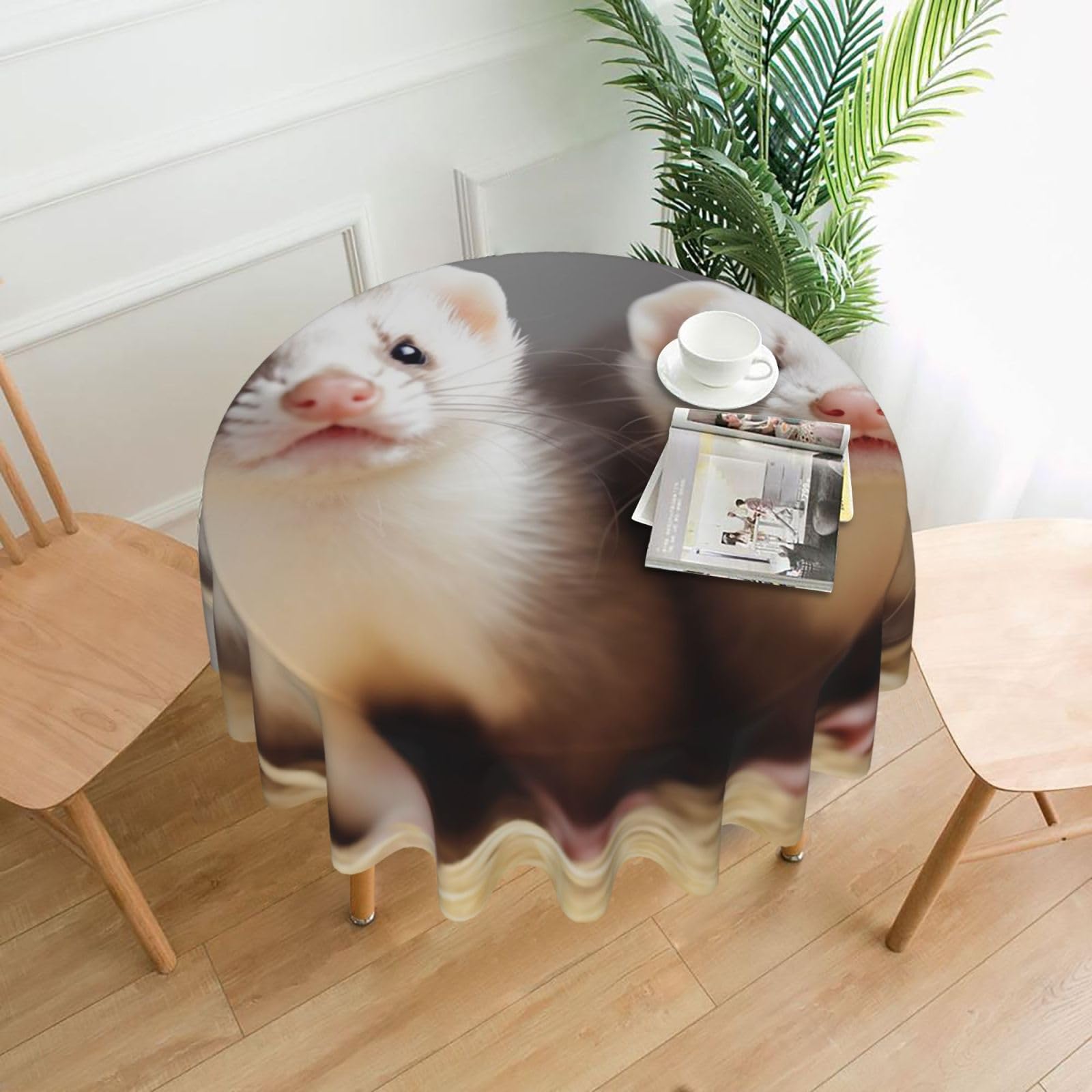 Fodpand Black Ferrets Tablecloths For Round Tables 60 Inches - Reusable And Washable Kitchen Table Clothes Decorative Table Cover For Dining Tables, Buffet Parties, Wrinkle Resistant