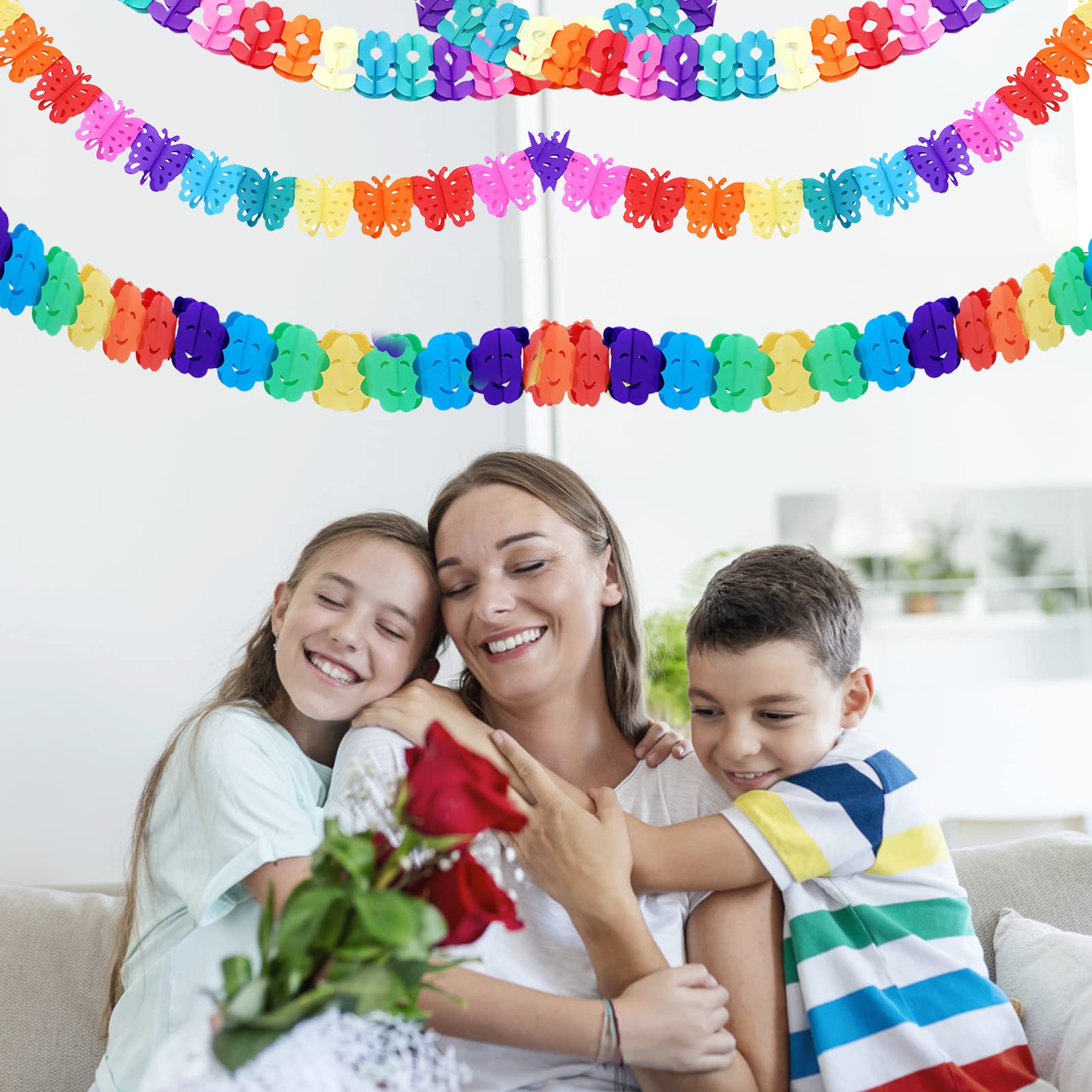 6 Guirlandes En Papier Coloré Réutilisables - Décoration Fête, Mariage, Anniversaire - Motif Trèfle Porte-bonheur