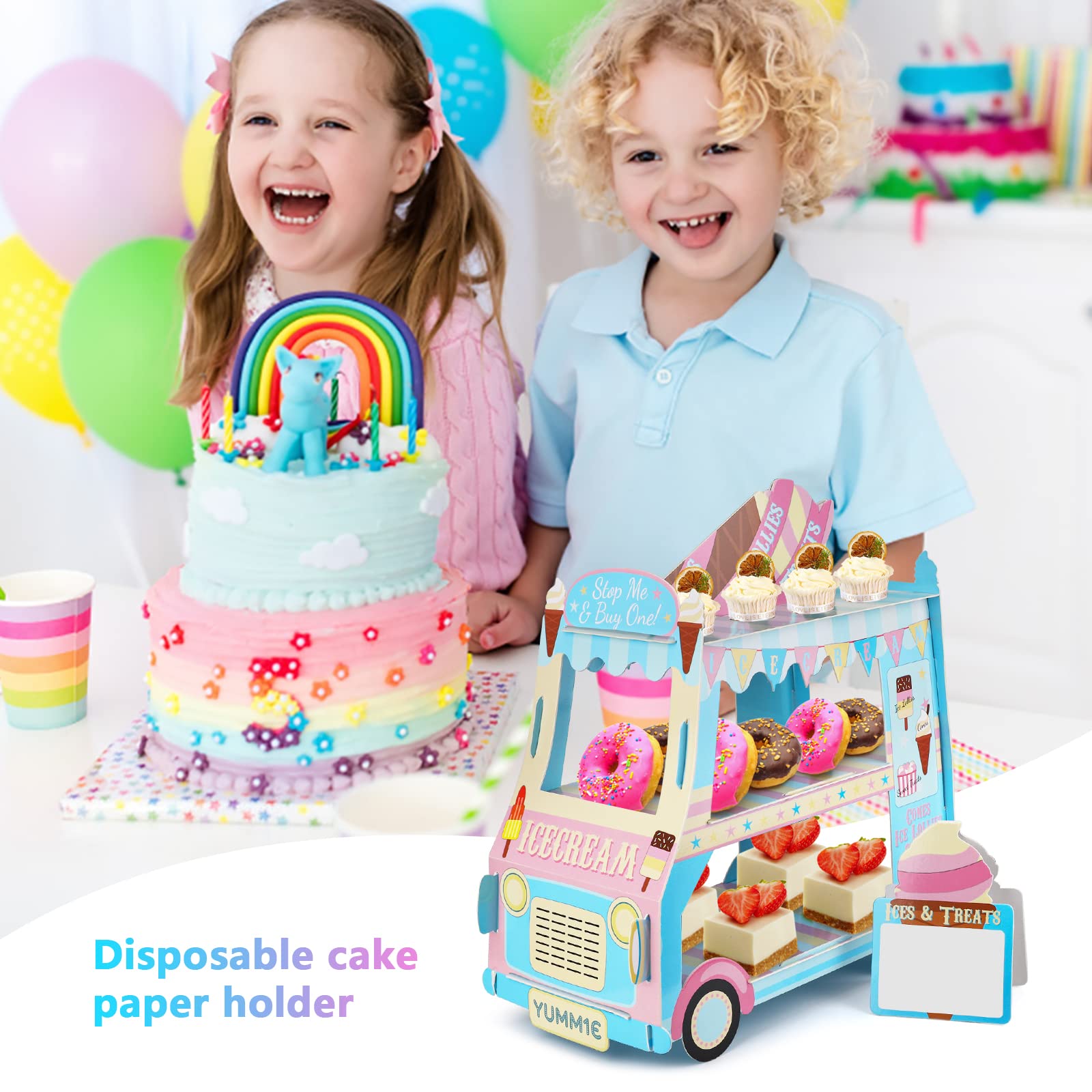 YHSWIN Alzata Per Torta Unicorno 3 Livelli – Kit Da 2 Pezzi In Cartone Oro E Rosa Per Feste, Compleanni E Baby Shower - 2