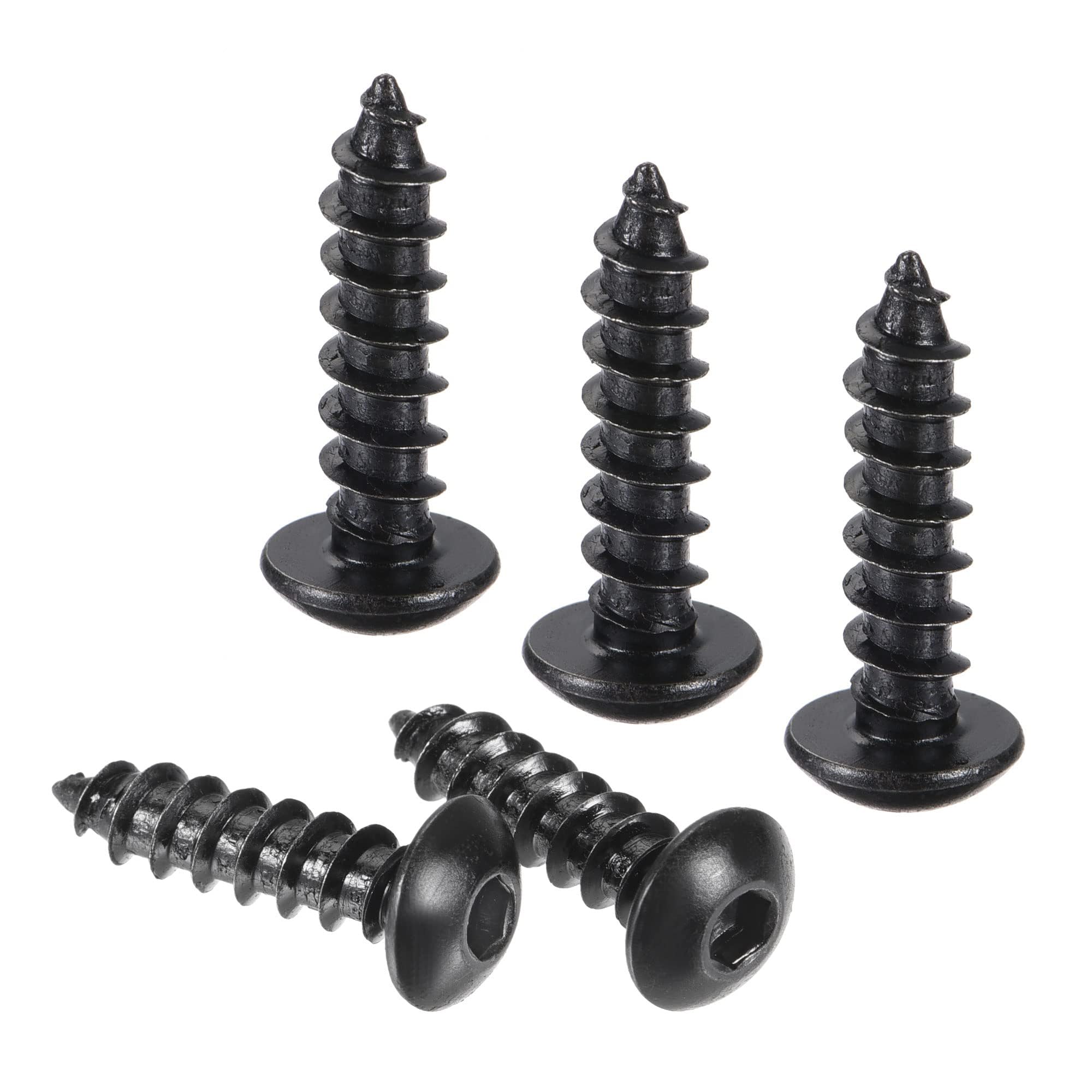 TA-VIGOR M5 Hex Socket Self Tapping Screws 20mm, Black Carbon Steel Pan Head Wood Screws for DIY, Furniture Assembly, Building Materials and Industrial Use