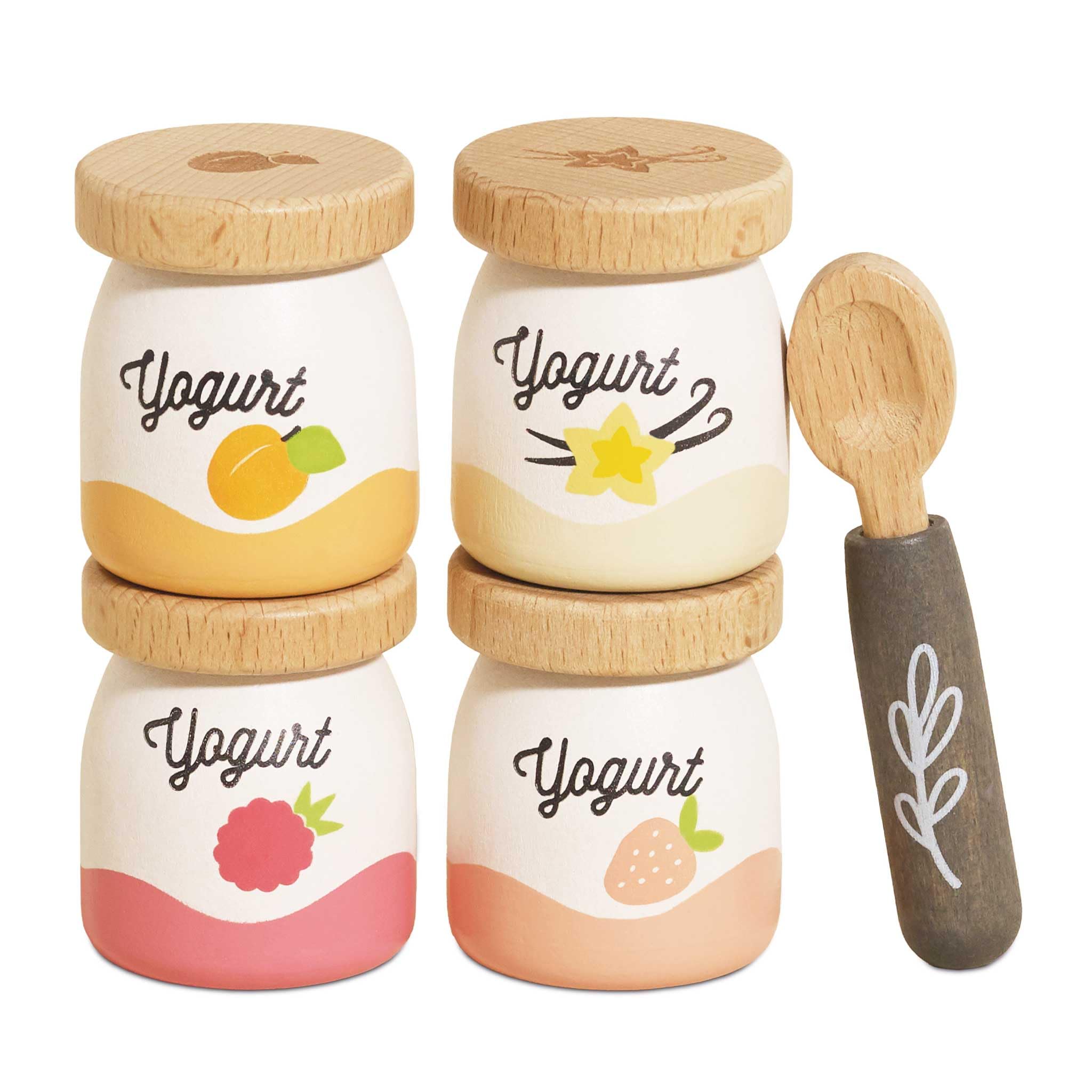 Le Toy Van – Wooden Yogurt Play Food Pack | Detailed Wooden Play Food - Suitable for Ages 2+ years