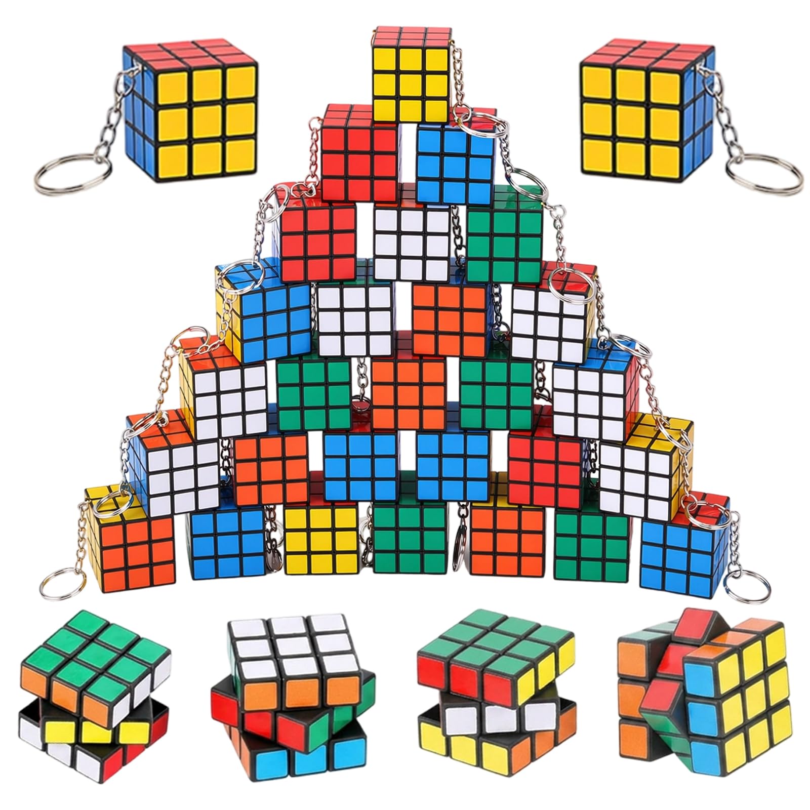 20pcs Mini Rubix Cube, Mini Games For Party Bags Keyrings,Portable Puzzles For Travel And Party Bag Fillers, Durable Science Keyrings Multipack