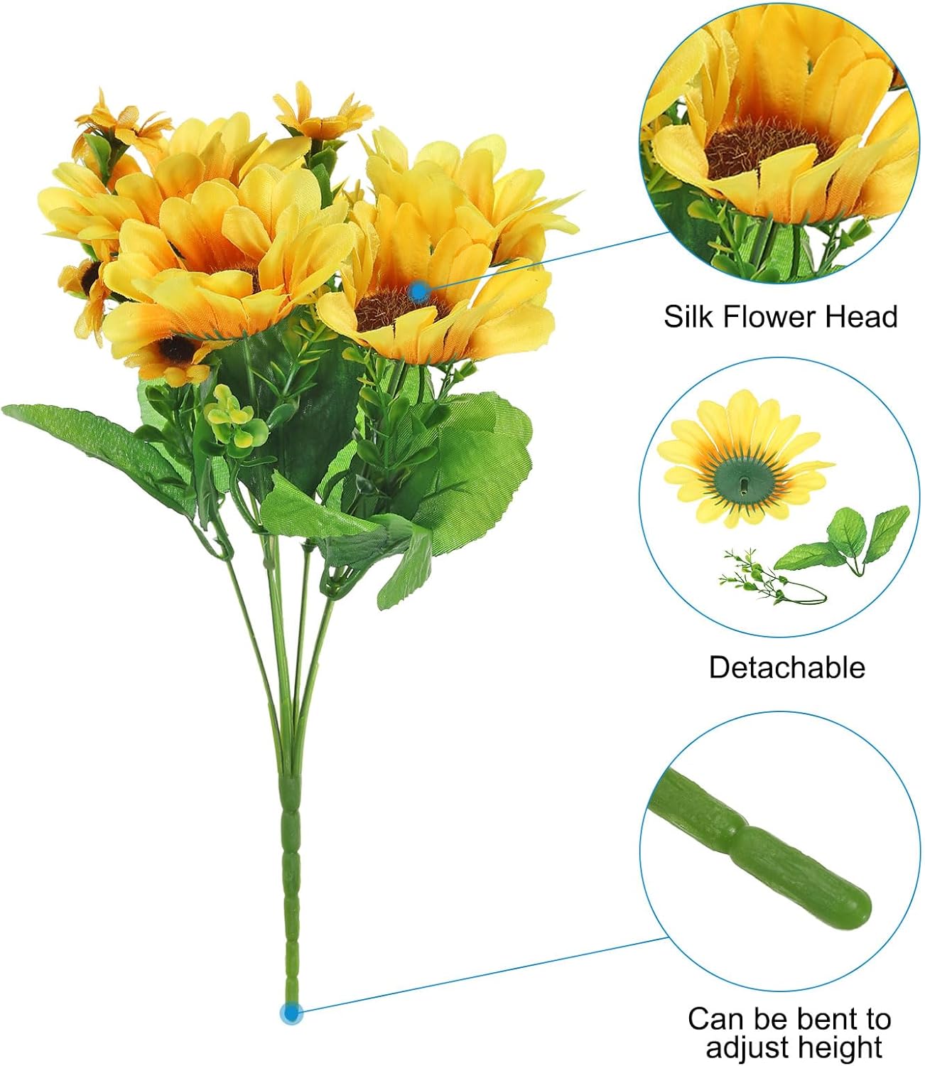 PATIKIL 7 Branch 13 Heads Artificial Silk Sunflowers with Stems, 8 Pack Fake Flowers Faux Decor Bouquet for Wedding Home Office Decoration, Light Orange