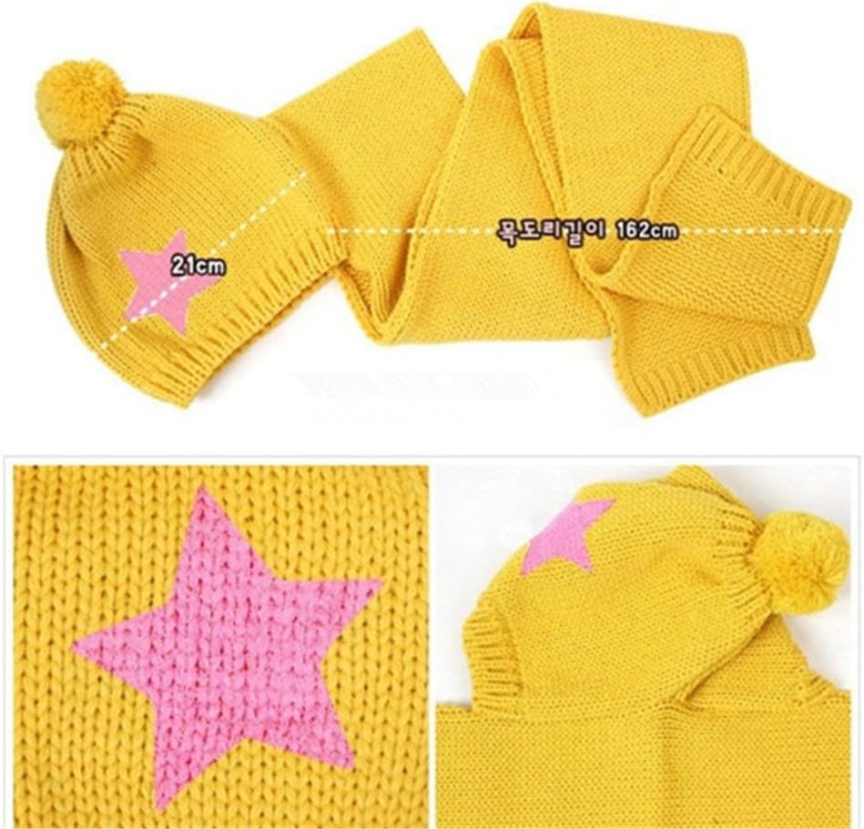 Everain Babies Pentagram Knitted Wool Hat+Scarf Set+A Pair of Socks(in Random) (Yellow)
