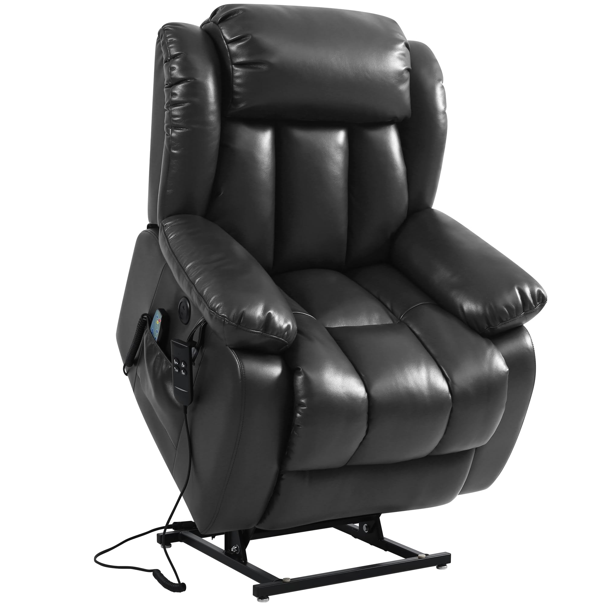 dual motor power lift recliner chair for elderly, infinite position lay flat lift chair with massage and heat, usb ports, leather (black) (incomplete)