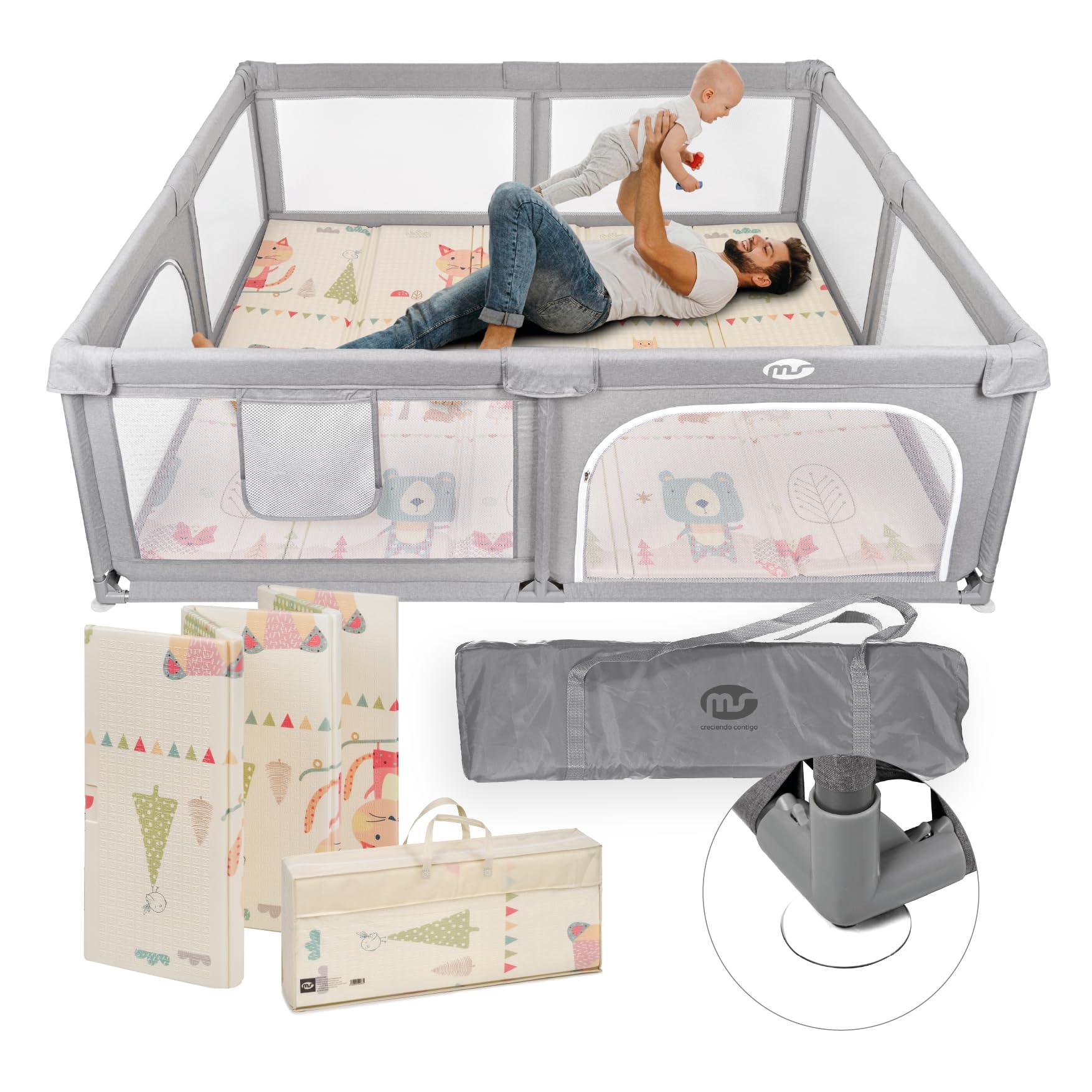 Tapis D'éveil Pliable Bébé 180x150 Cm - Côtés Rabattables, Double Face, Facile à Transporter