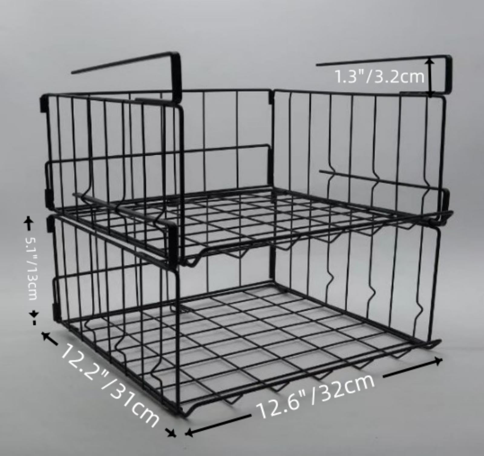 2 Pezzi Cesto Portaoggetti Pieghevole, Scaffale Sotto Cabinet Pieghevole Metallo Cestino da Appendere per Cucina, Armadio, Dispensa, Ufficio, Bagno, libreria (Nero)