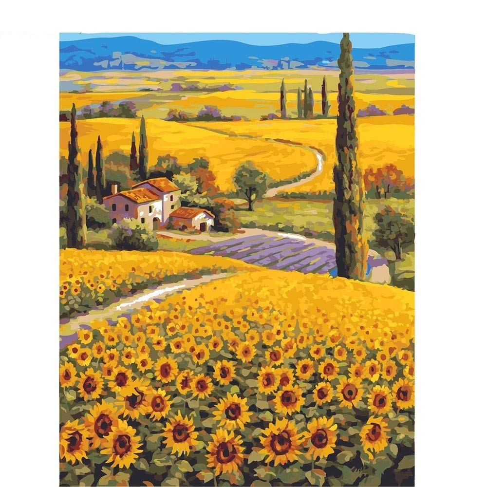 TIANZXSOil Painting SunFlower Sea Painting By Numbers Floral Home Decor Paint Canvas Picture Hand Painted Modern 40X50cm No Frame