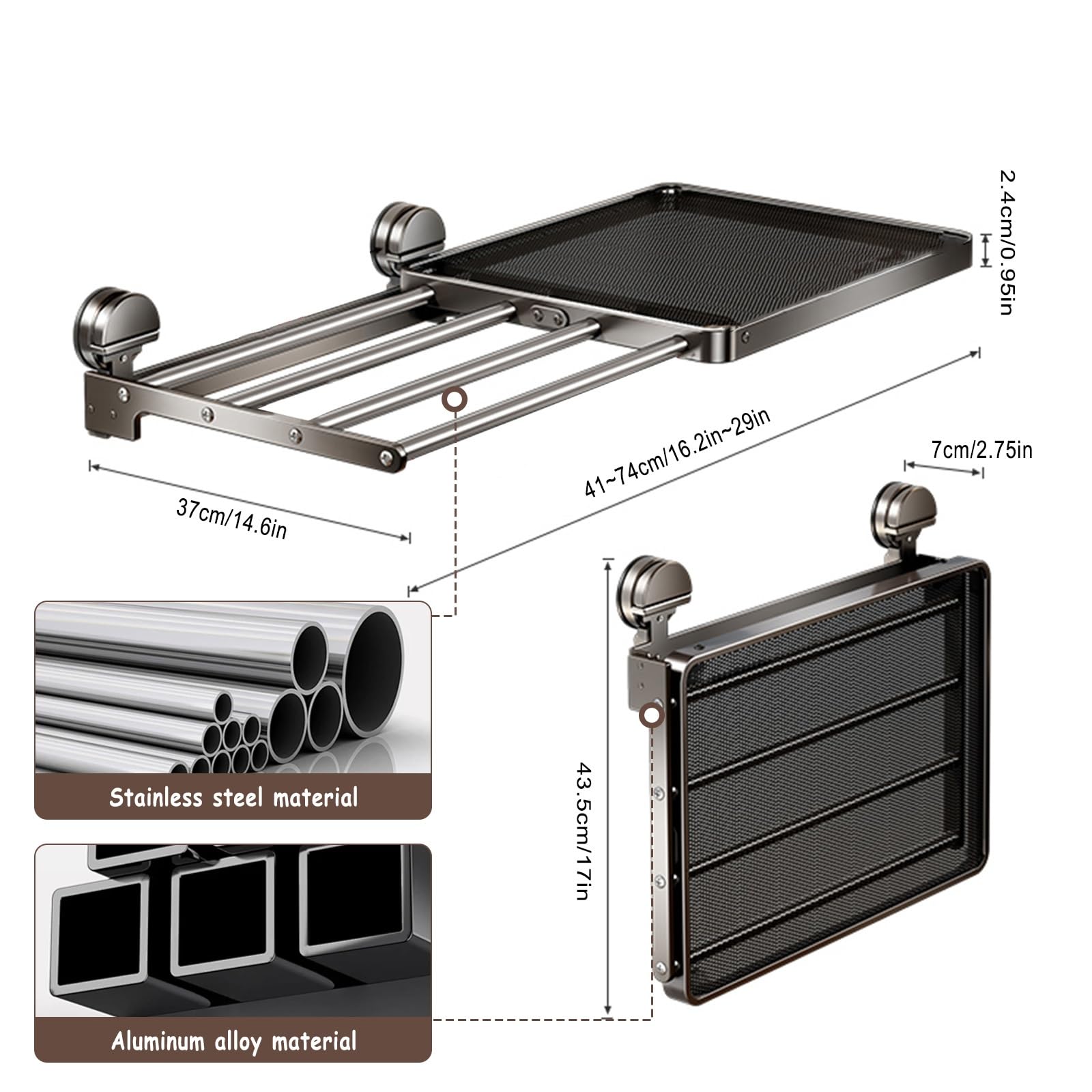 Balkonwäschetrockner Ausziehbar Wäschehänger, Wand Kleiderständer Klappbar, Expandierbare Länge, Schnelles Wäschetrocknen, Für Badezimmer, Balkon, Schlafzimmer, Wäscheständer Wandmontage Mit Saugnapf(