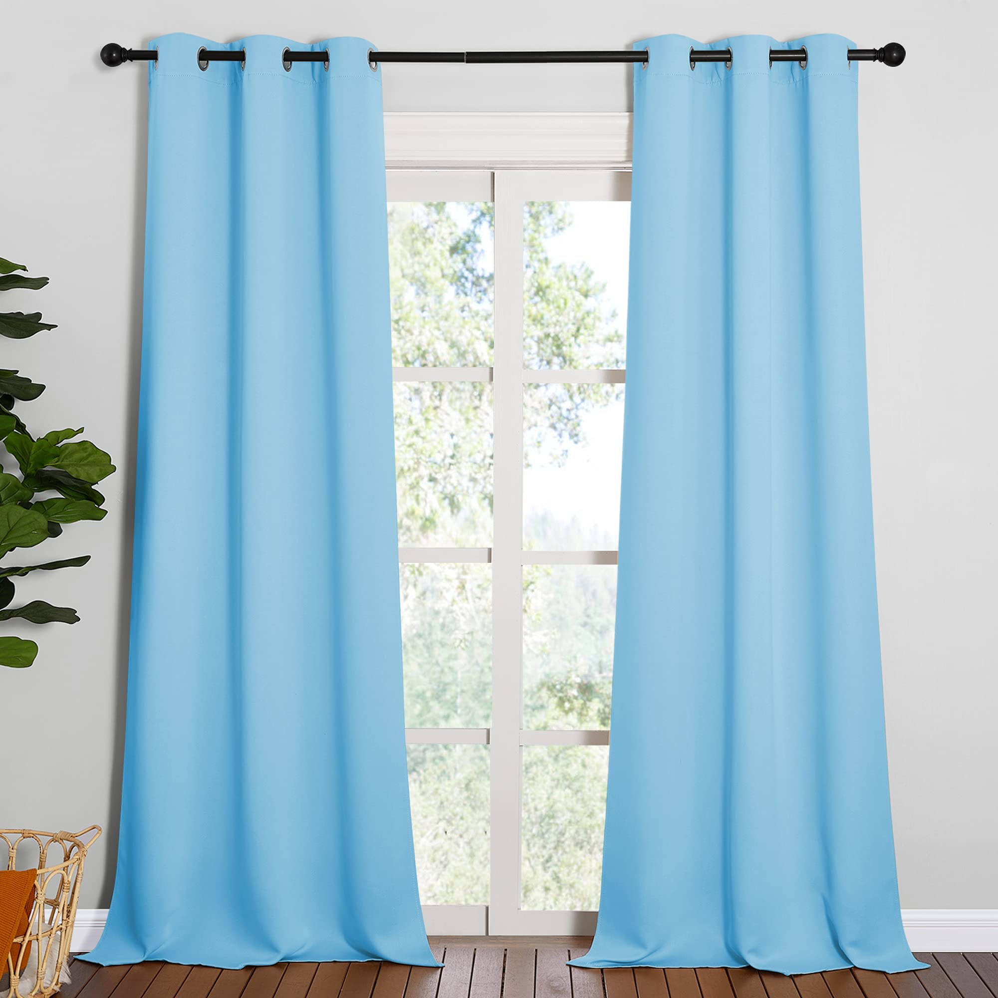 NICETOWN Blue Room Darkening Panels - Nursery &amp; Infant Care Drapes, Extra Long 95 inches Length Curtains for Patio Door/Dining Room (2 Pieces, 42 inches Wide)