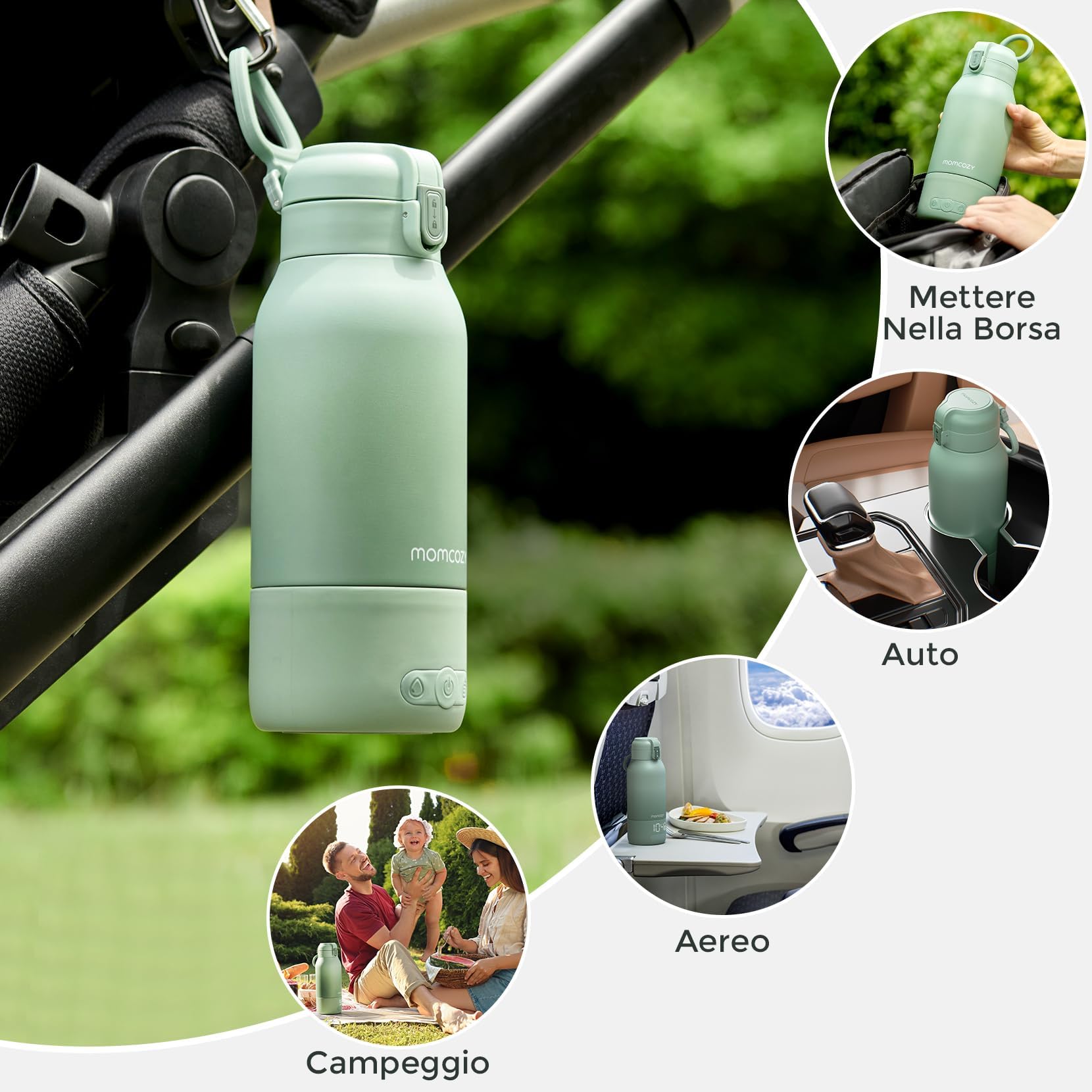 Momcozy Scaldabiberon Portatile, Riscaldamento Rapido e Lunga Durata della Batteria, 2 Modalità per Latte Materno e Acqua, Grande Capacità di 500ml per Tutto il Giorno