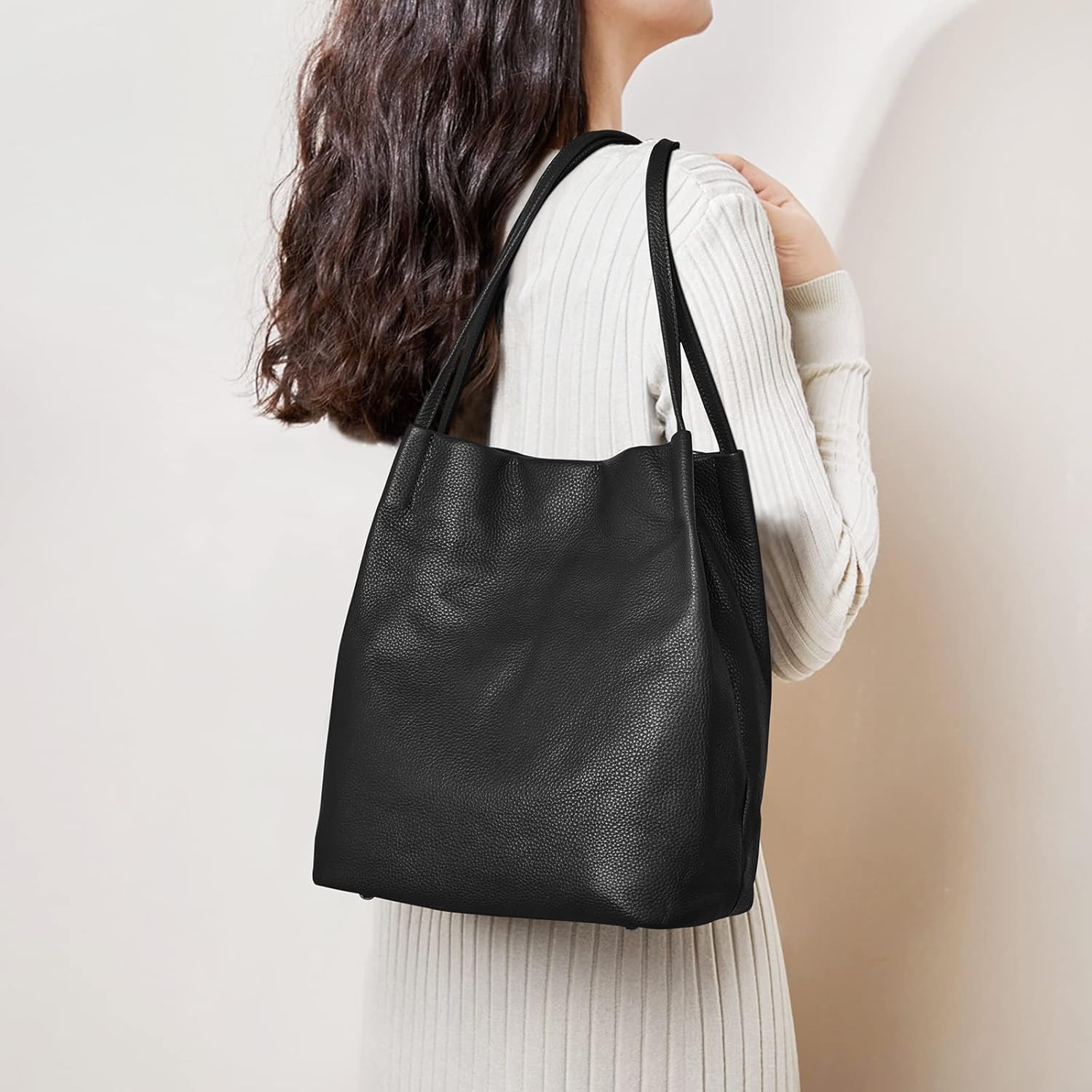 Kattee Women Soft Genuine Leather Totes Shoulder Bag Purses and Handbags with Top Magnetic Snap Closure - Image 2