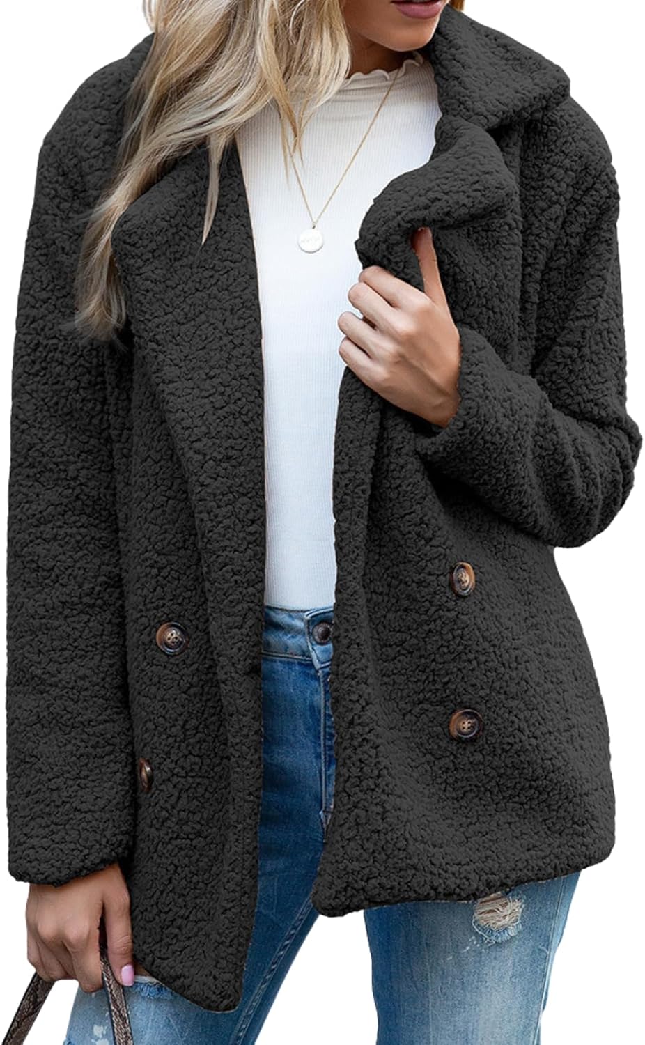 Women Fall Winter Coats Long Sleeve Lapel Button Down Casual Trendy Outerwear Coat with Pockets