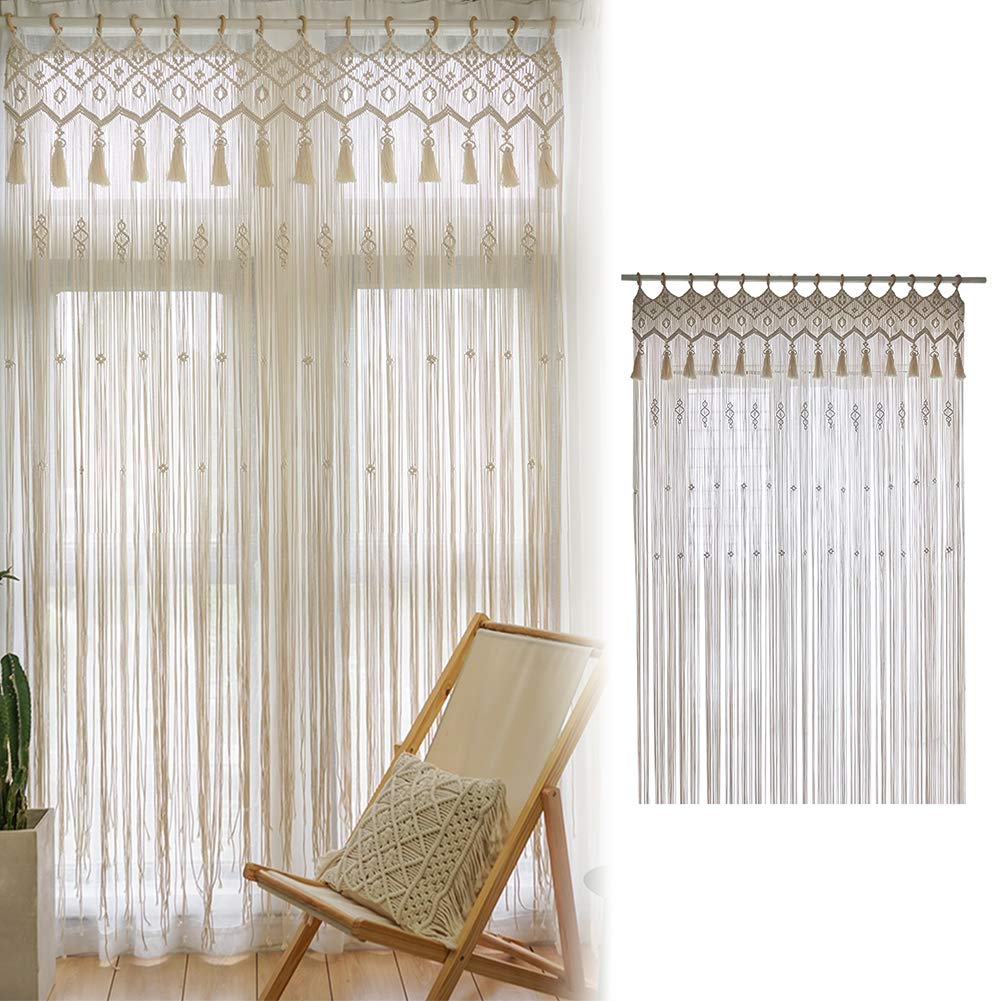 Rideau en macramé fait à la main - Tapisserie murale tissée bohème pour salon, mariage, décoration d'intérieur (160 x 280 cm)