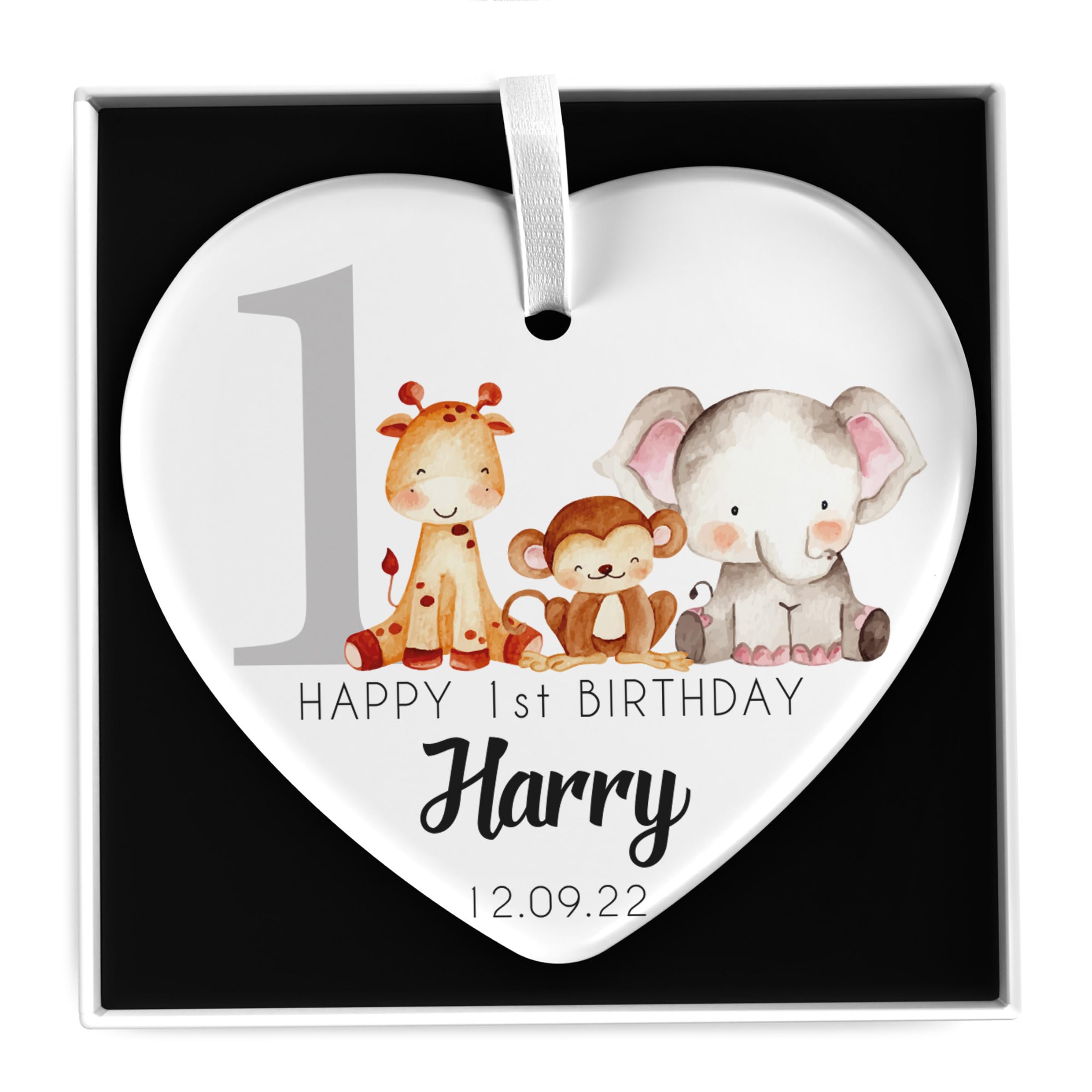 Beecreative 1st Birthday Boy Gifts, Personalised First Birthday Gifts for Boys, Son Grandson Nephew Godson, Jungle Animal Lion Elephant 1st Birthday Present With Gift Box