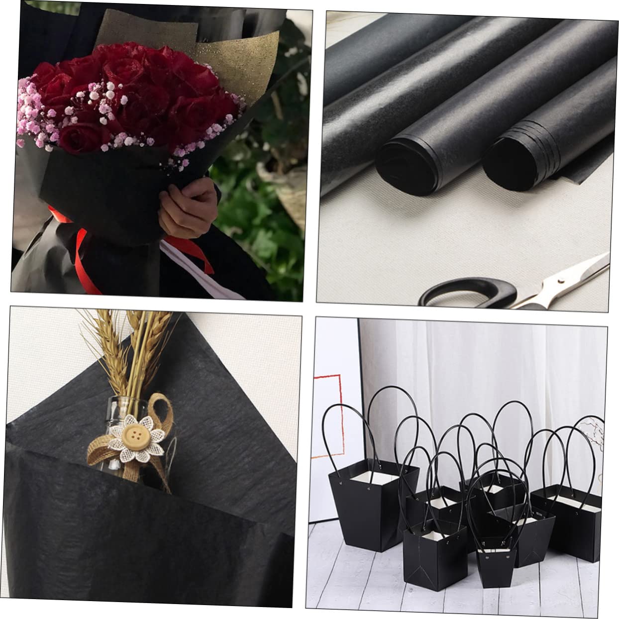 STOBOK Schwarzes Geschenkpapierrolle aus Hochwertigem Kraftpapier Blumenpapier zum Verpacken von Geschenken Dekoratives Packpapier für Fotos und Bastelarbeiten