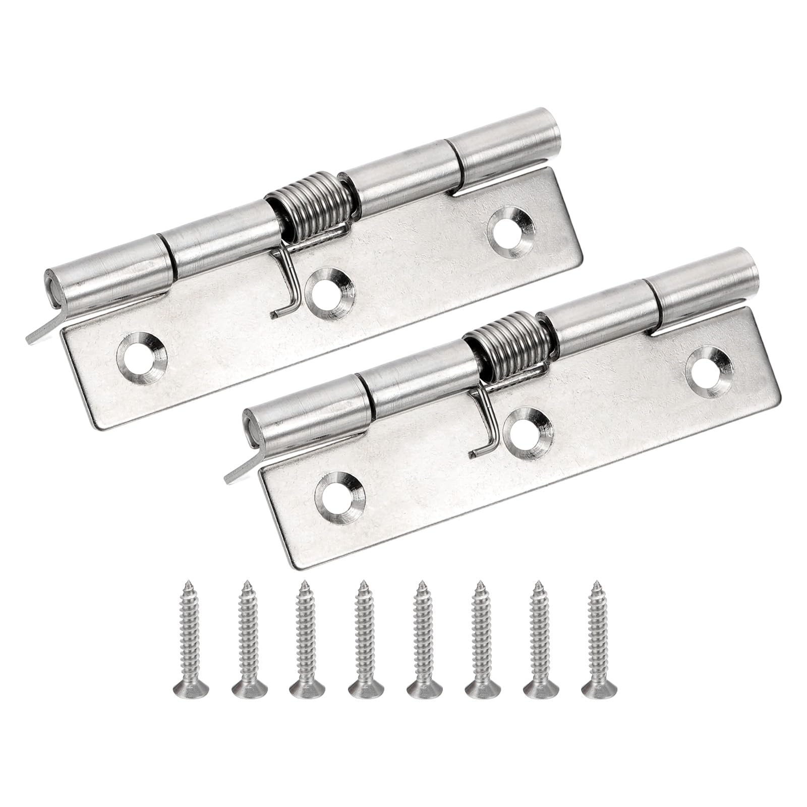 PATIKIL 2 Pcs Spring Loaded Hinges, 4" 304 Stainless Steel Self Closing Small Door Hinges with Screws for Cabinet Door