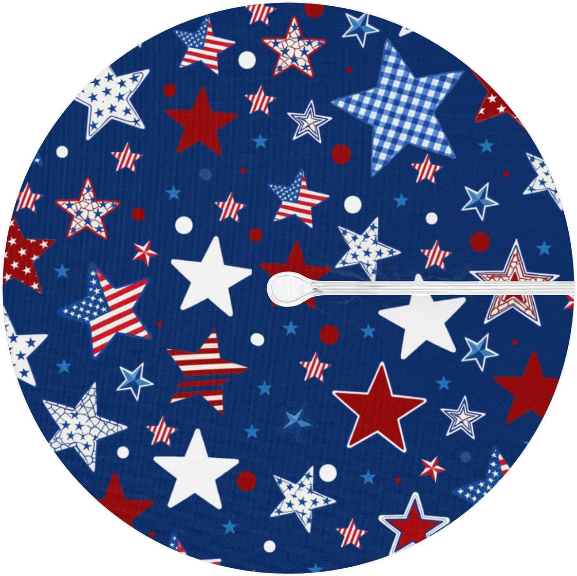 Pardick Blue Star Fitted Round Outdoor Tablecloth with Umbrella Hole, Patio Table Cover with Zipper Spring Decoration Waterproof Umbrella Table Cover for Party Picnic, Fit for 45"-56" Round Tables