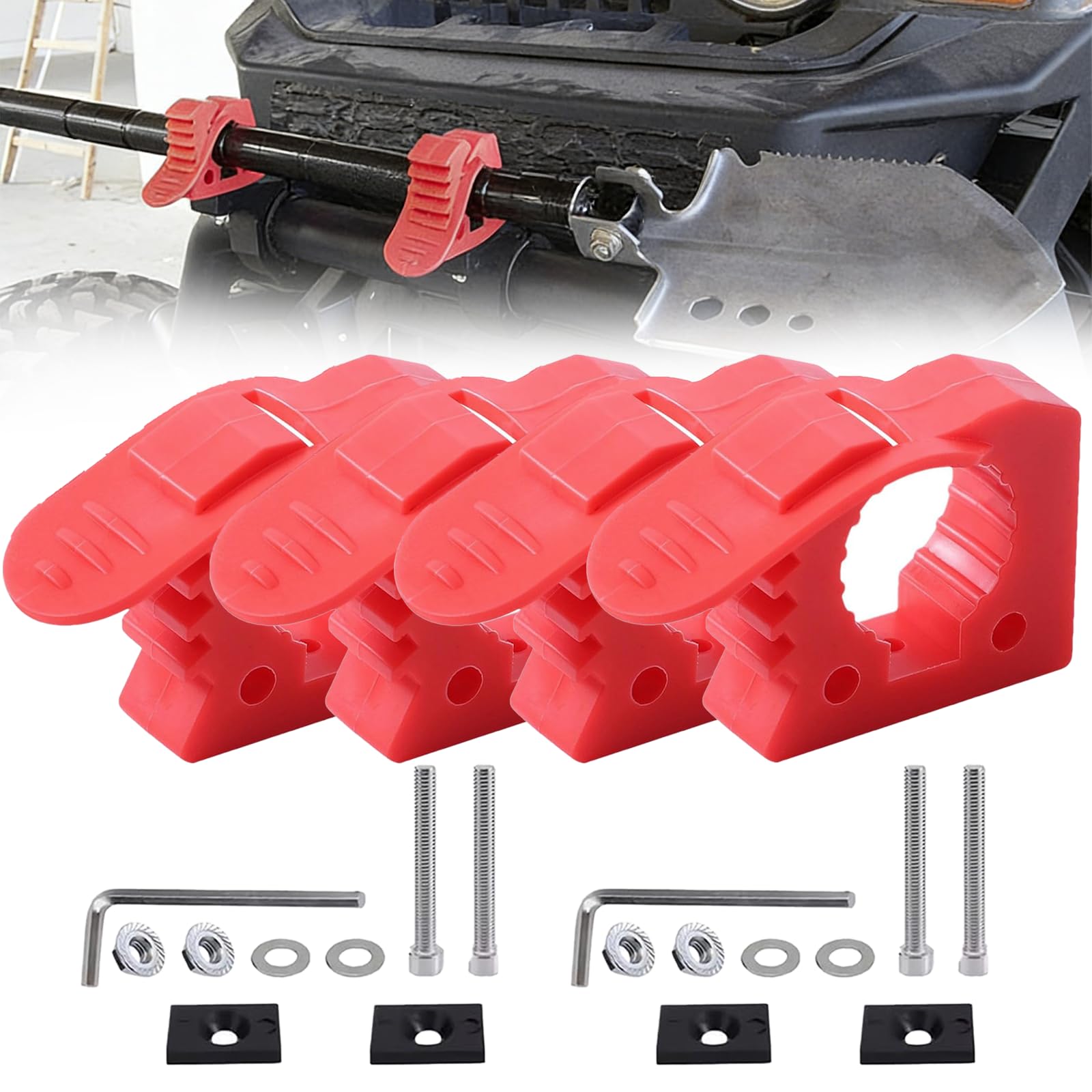 Nuoyiman 4Pcs Quick-Release Rubber Clamps - Adjustable Mount Brackets for 1.2" to 1.6" Diameter Tools, Quick Release Rubber Tool for Shovel Axe (Red)